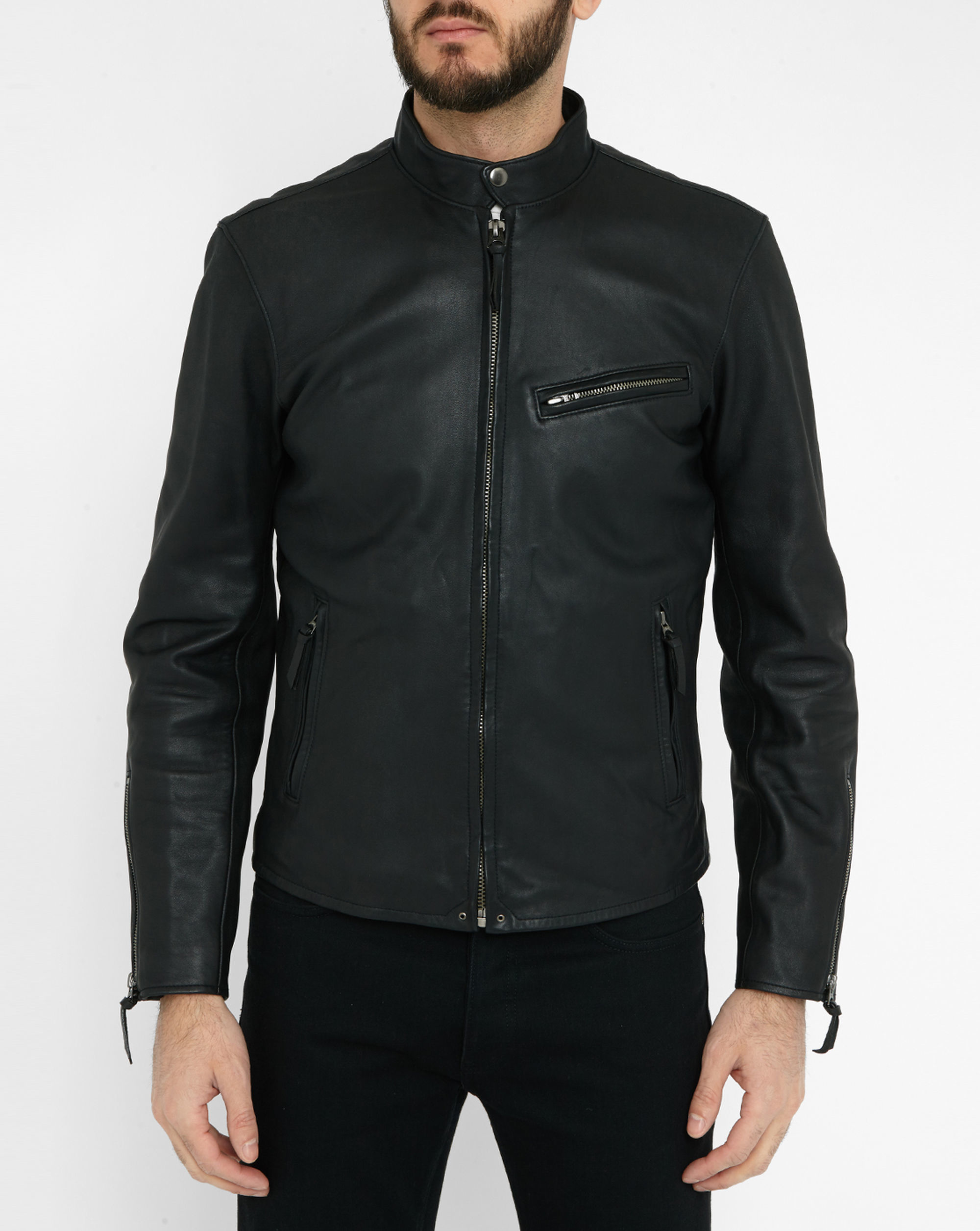 polo ralph black leather biker jacket in black for lyst polo ralph black leather biker jacket in black for lyst