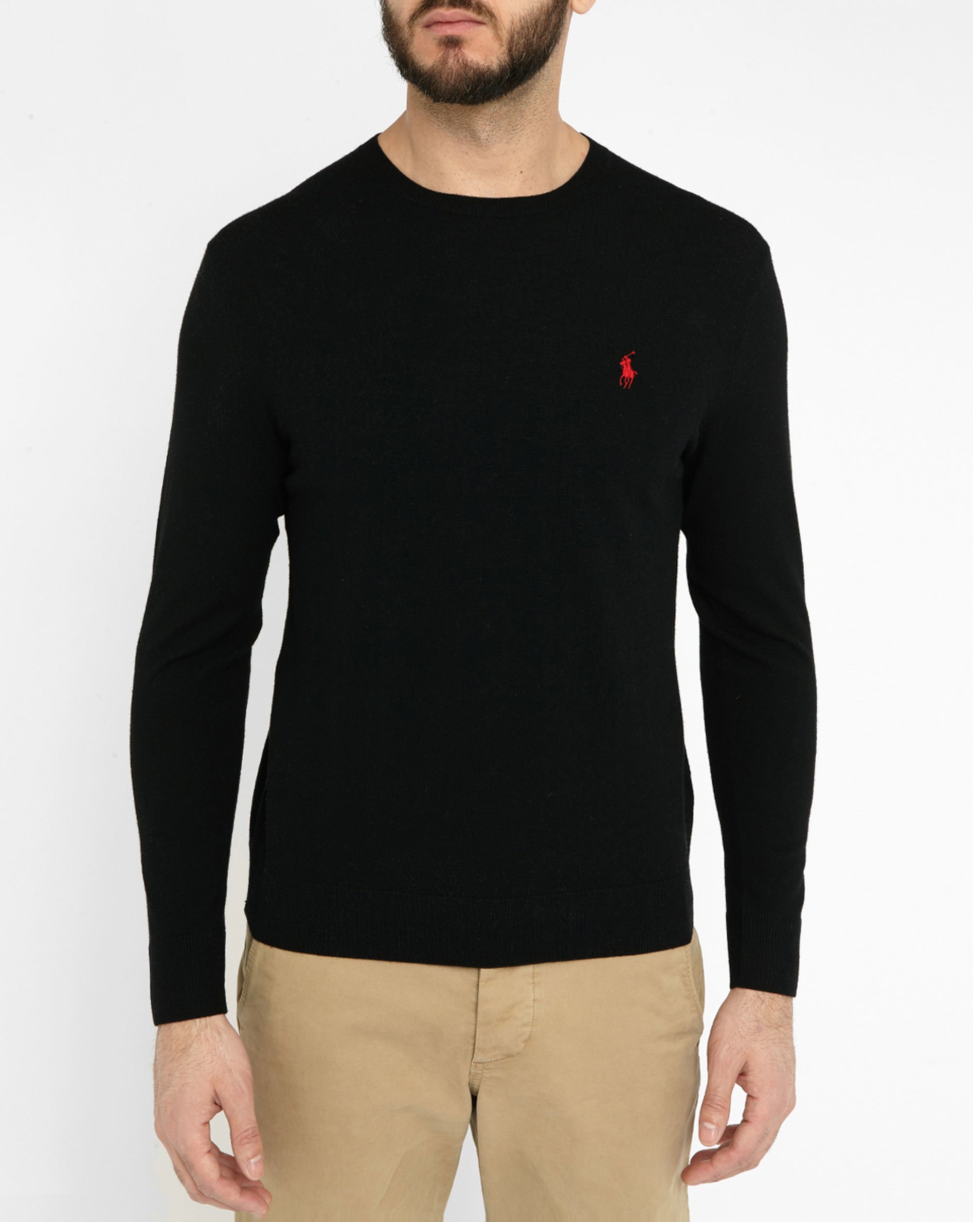 Polo ralph lauren Black Merino Round-neck Sweater in Black for Men | Lyst