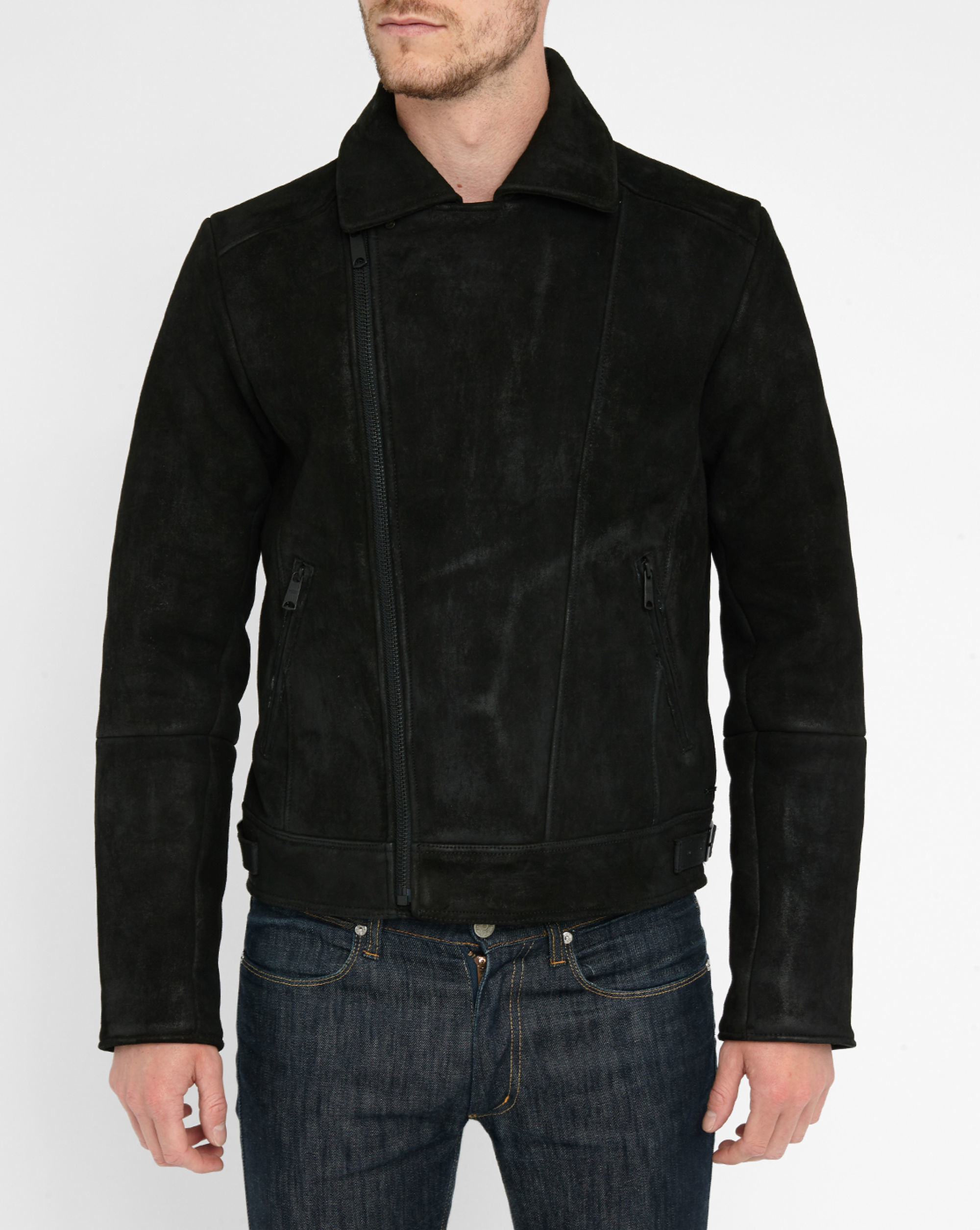 Scotch & soda Black Burnished Leather Biker Jacket With Wool Lining in ...
