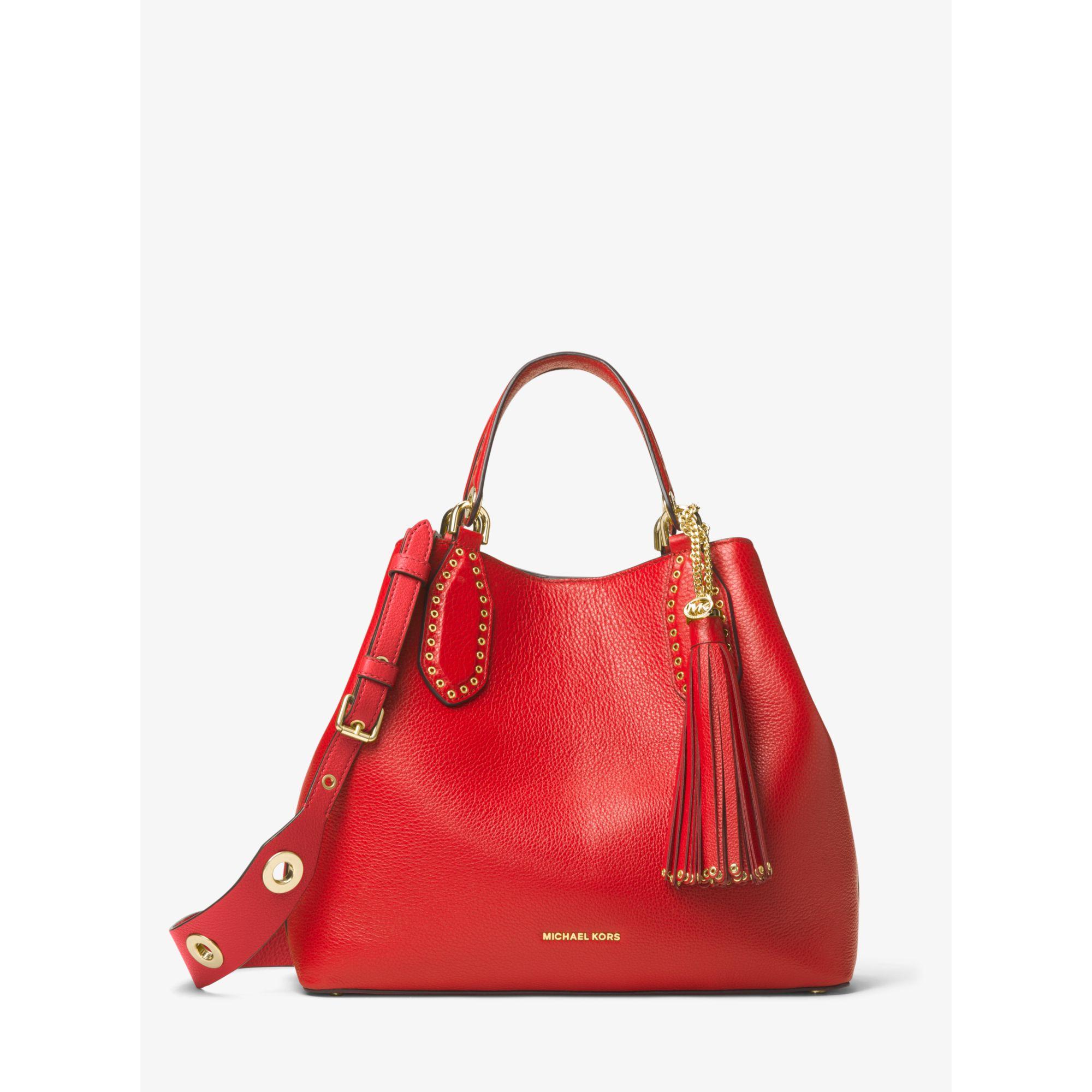 Michael kors Brooklyn Large Leather Shoulder Bag in Red | Lyst