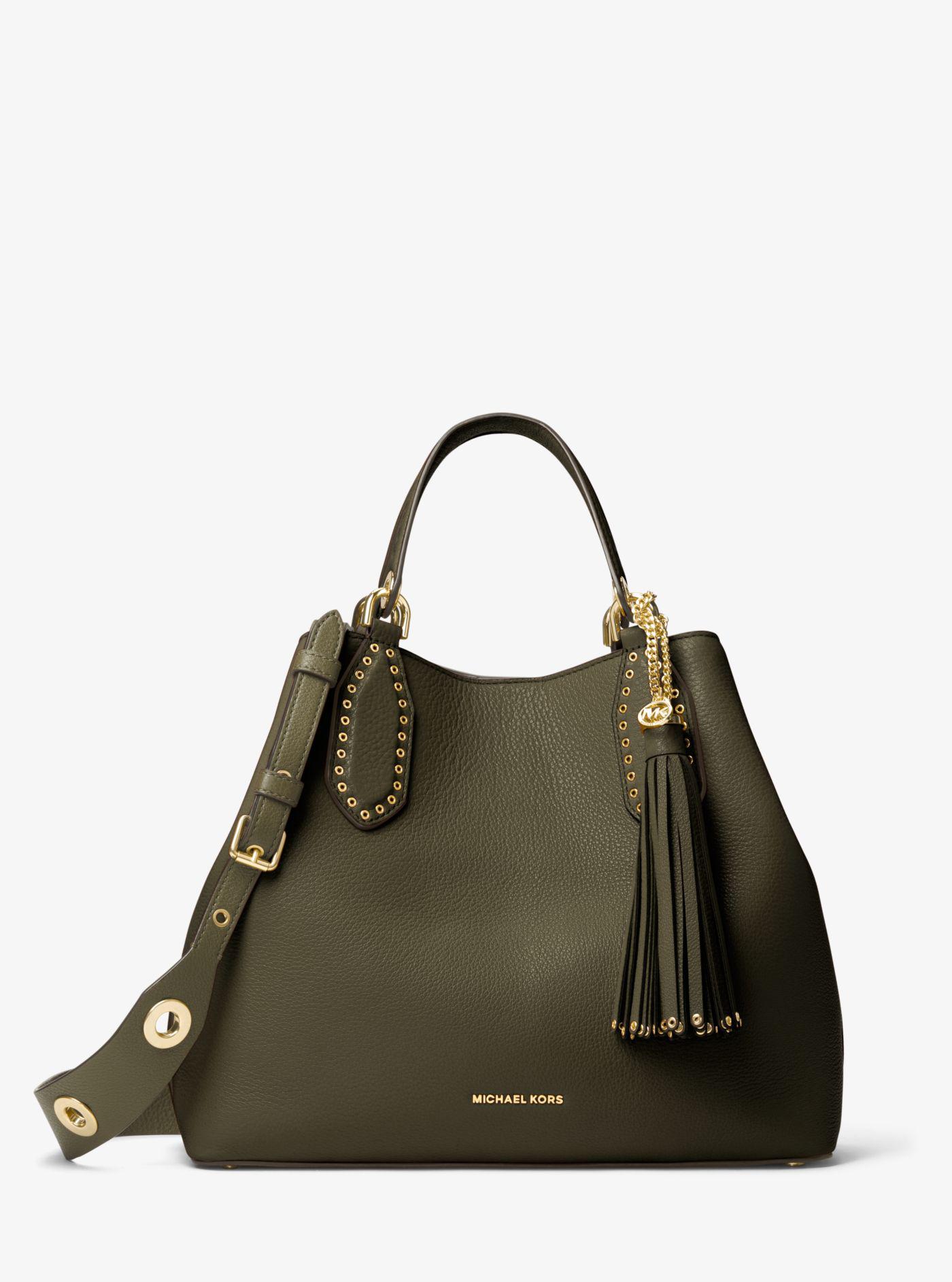 Lyst Michael Kors Brooklyn Large Leather Satchel In Green View Fullscreen