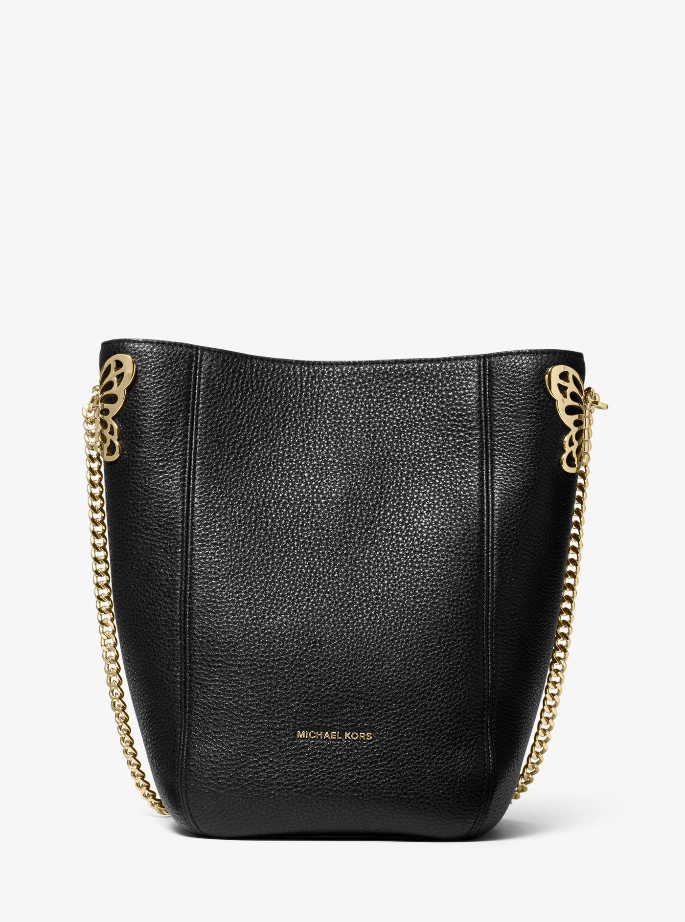 Lyst - Michael Kors Brooke Medium Embellished Pebbled Leather Shoulder Bag in Black