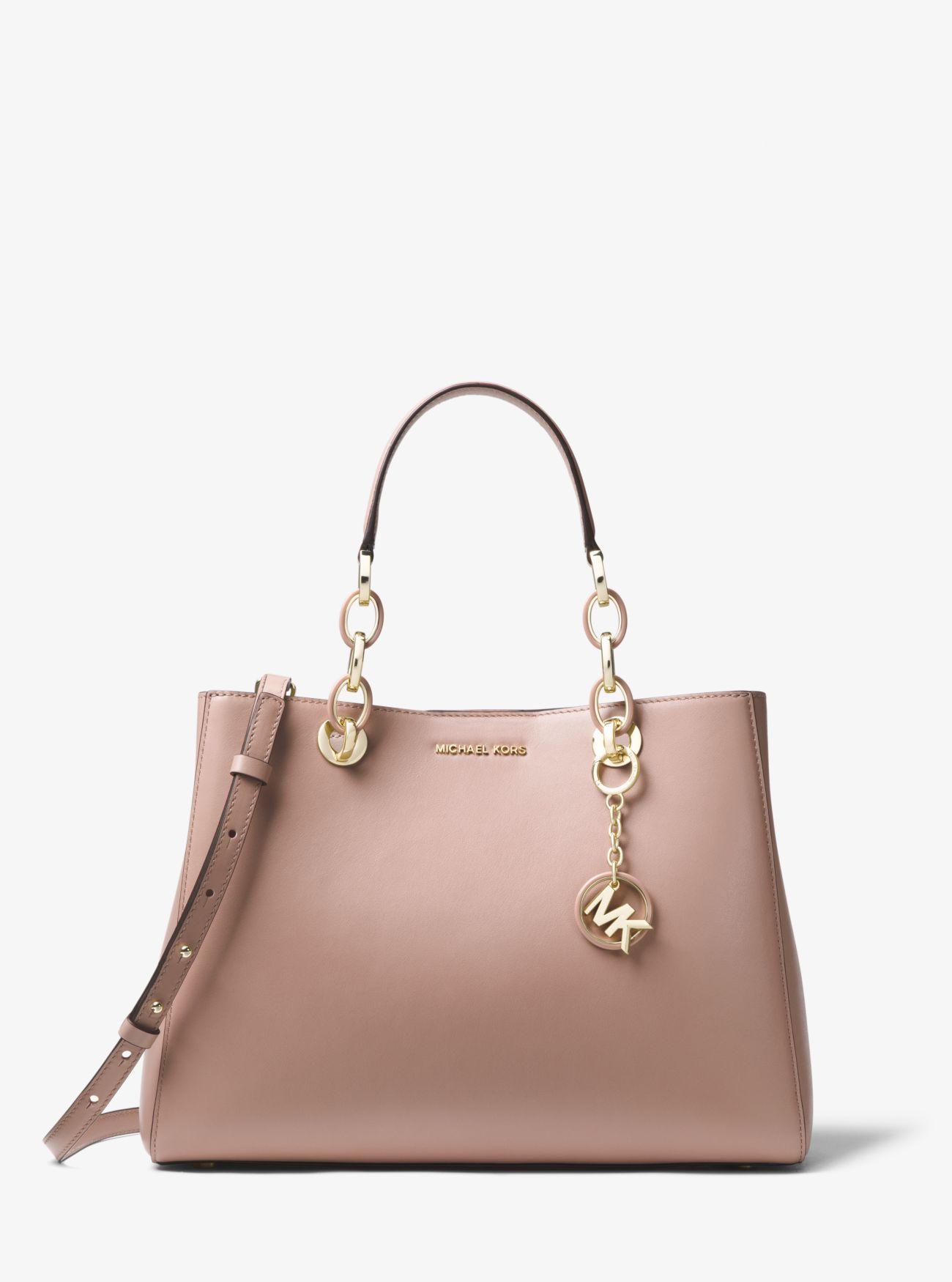 MICHAEL Michael Kors Cynthia Medium Leather Satchel in Natural - Lyst