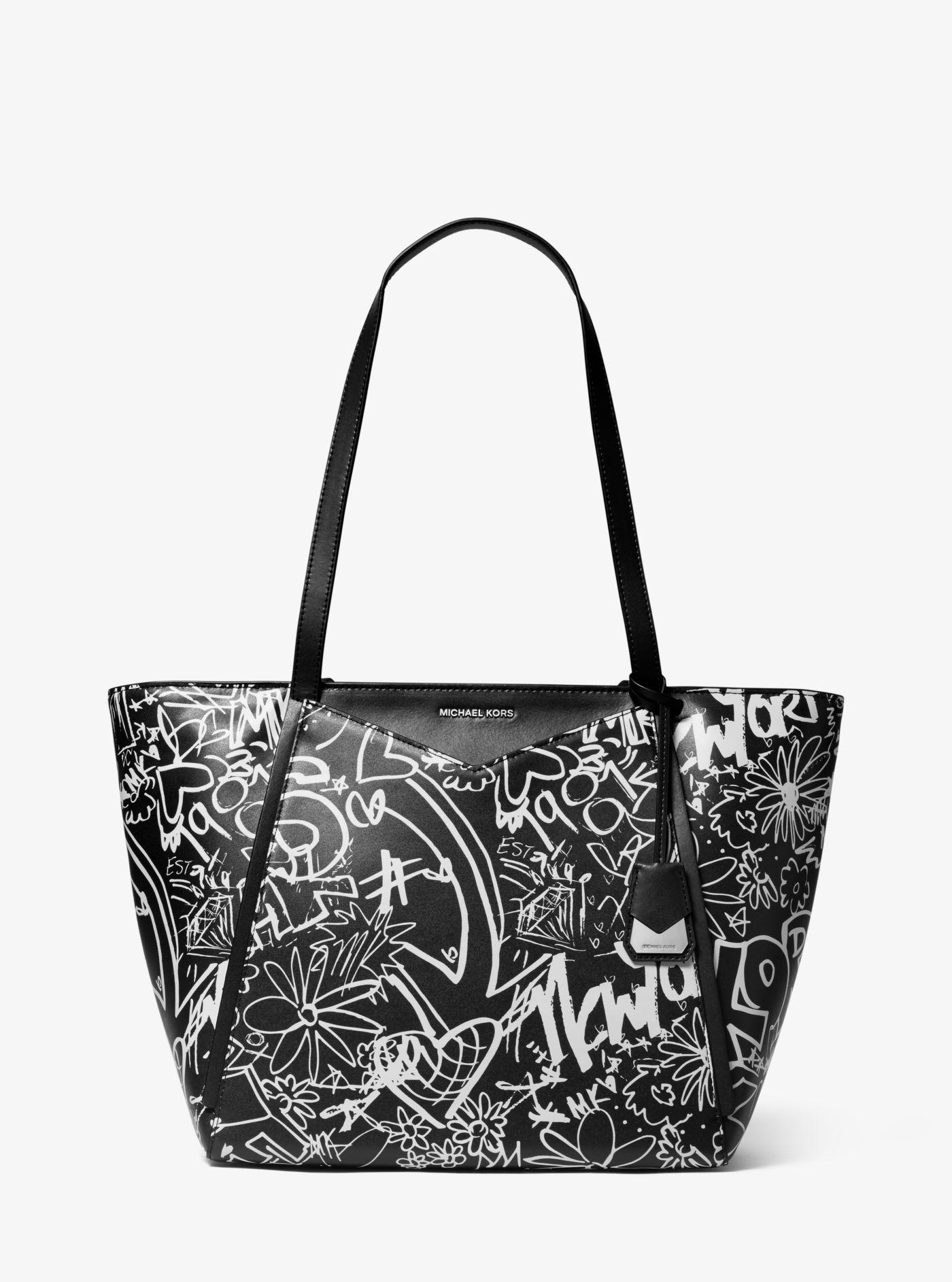Michael Kors Whitney Large Graffiti Leather Tote in Black - Lyst