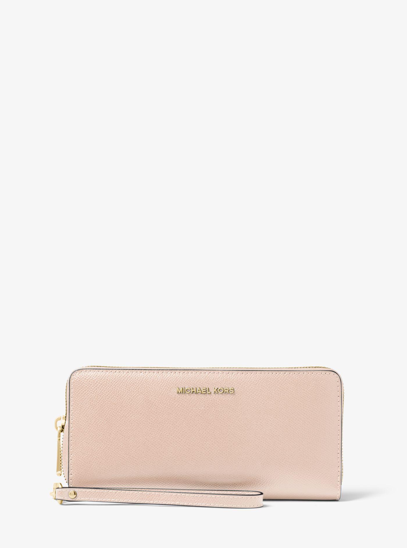Michael Kors Leather Continental Wristlet in Pink - Lyst