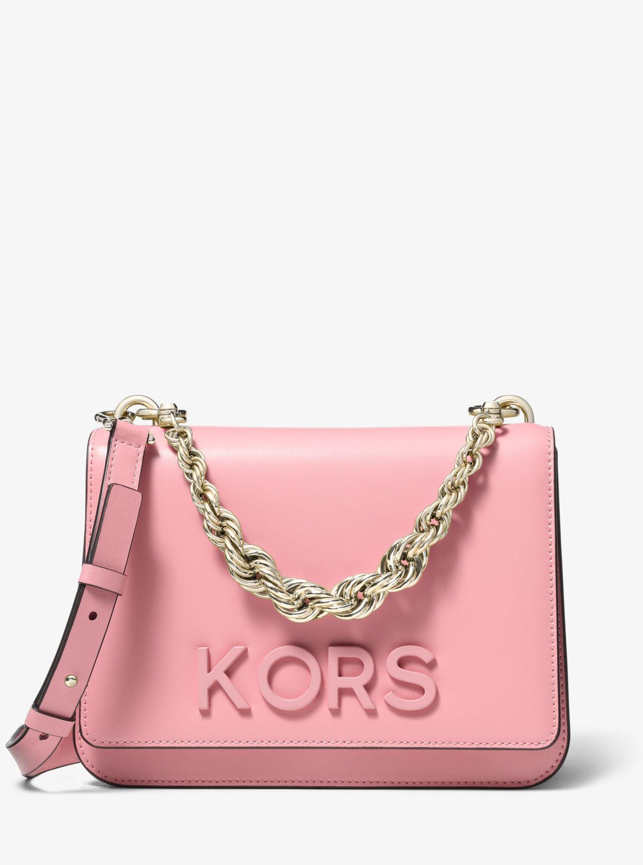 Michael Kors Mott Large Embellished Leather Crossbody Bag in Pink - Lyst