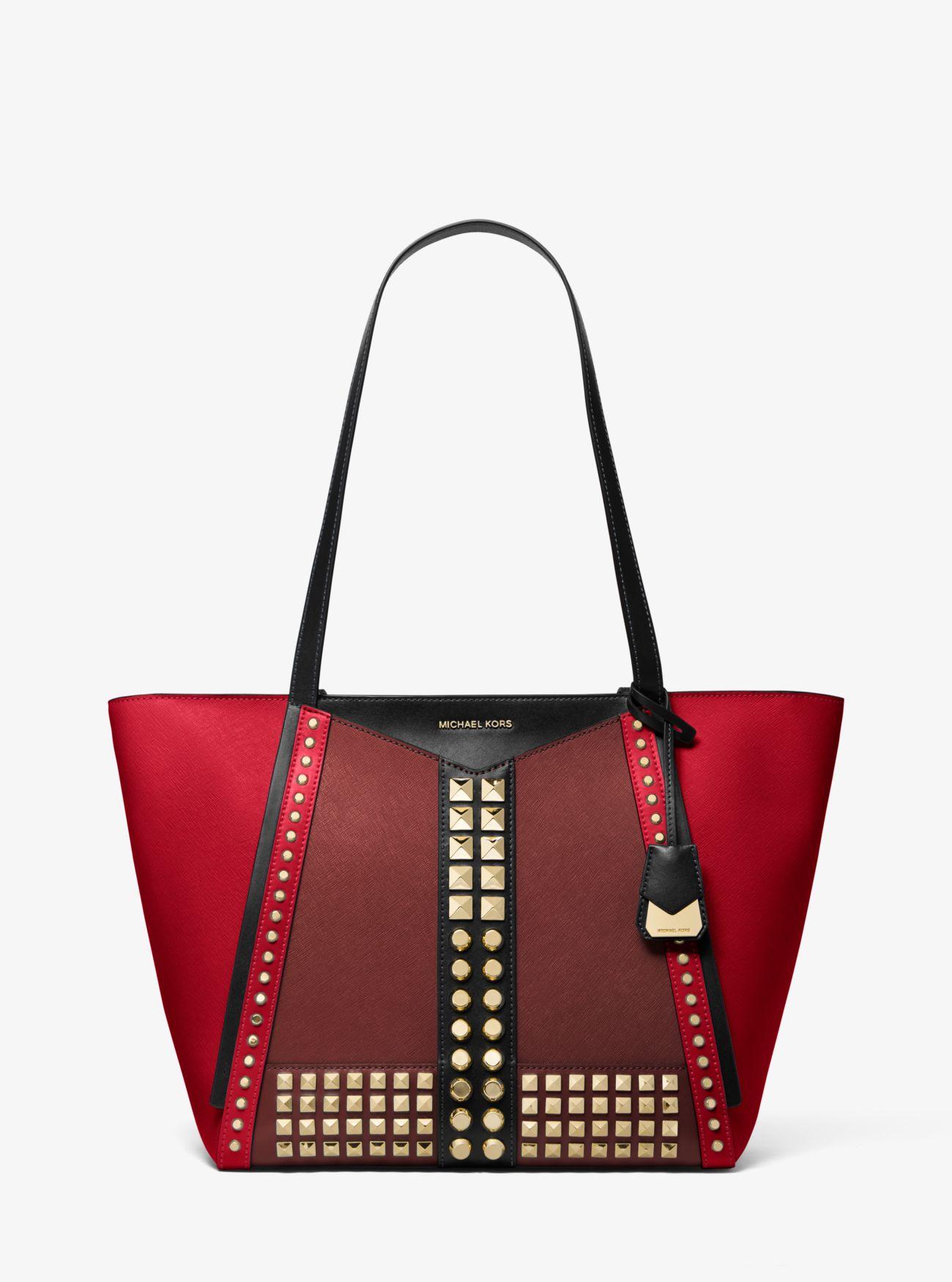 whitney large studded saffiano