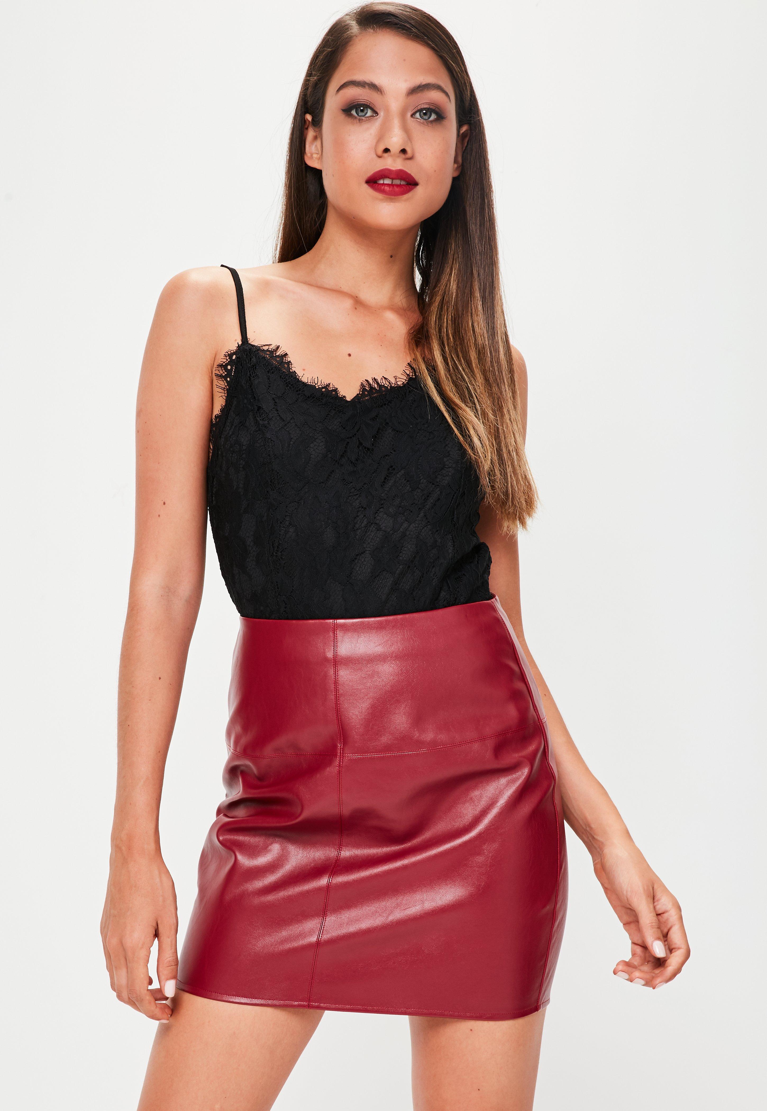 Lyst Missguided Burgundy Faux Leather Mini Skirt In Red