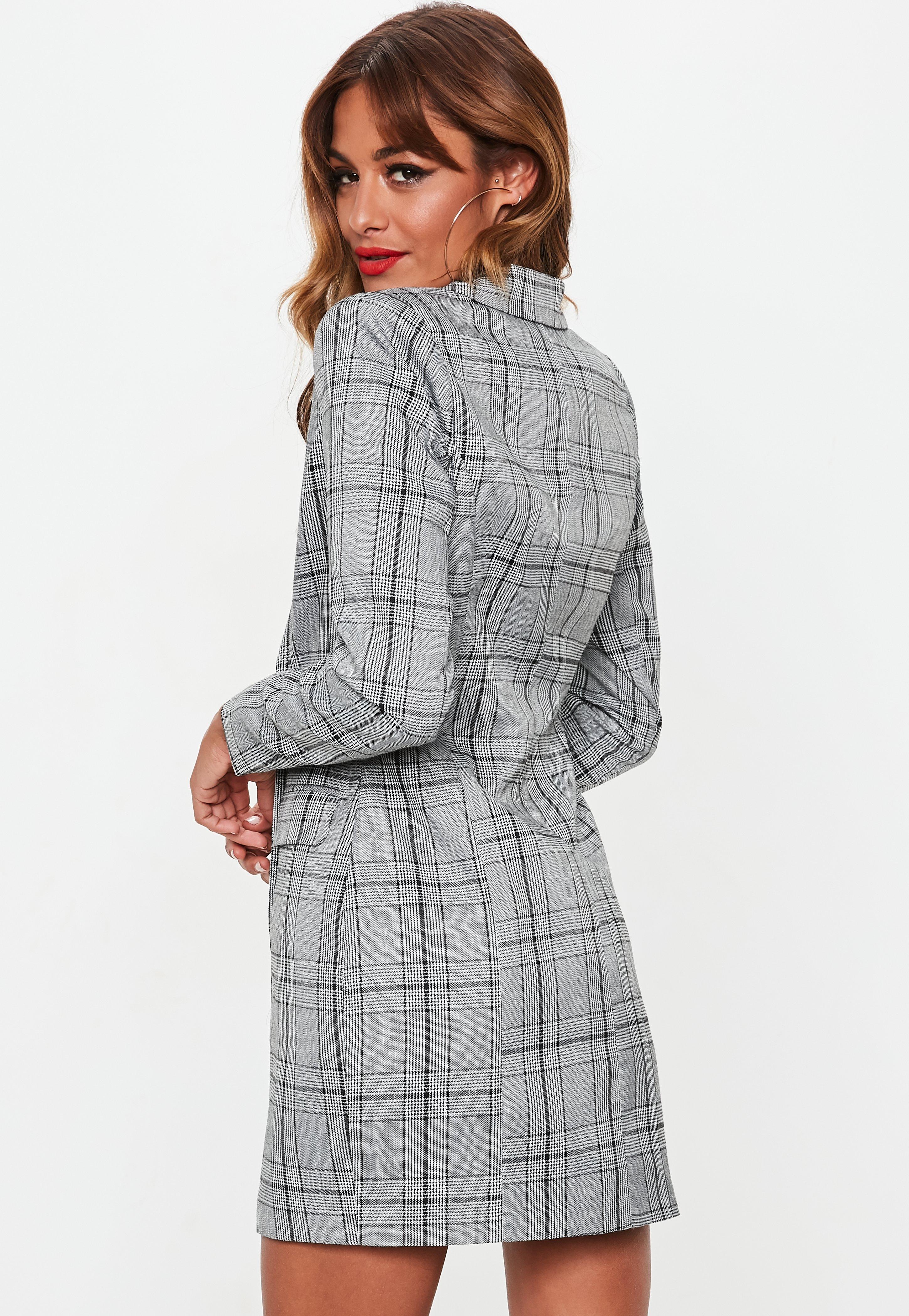 grey plaid blazer dress