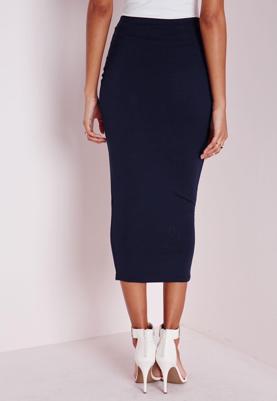Lyst - Missguided Longline Jersey Midi Skirt Navy in Blue