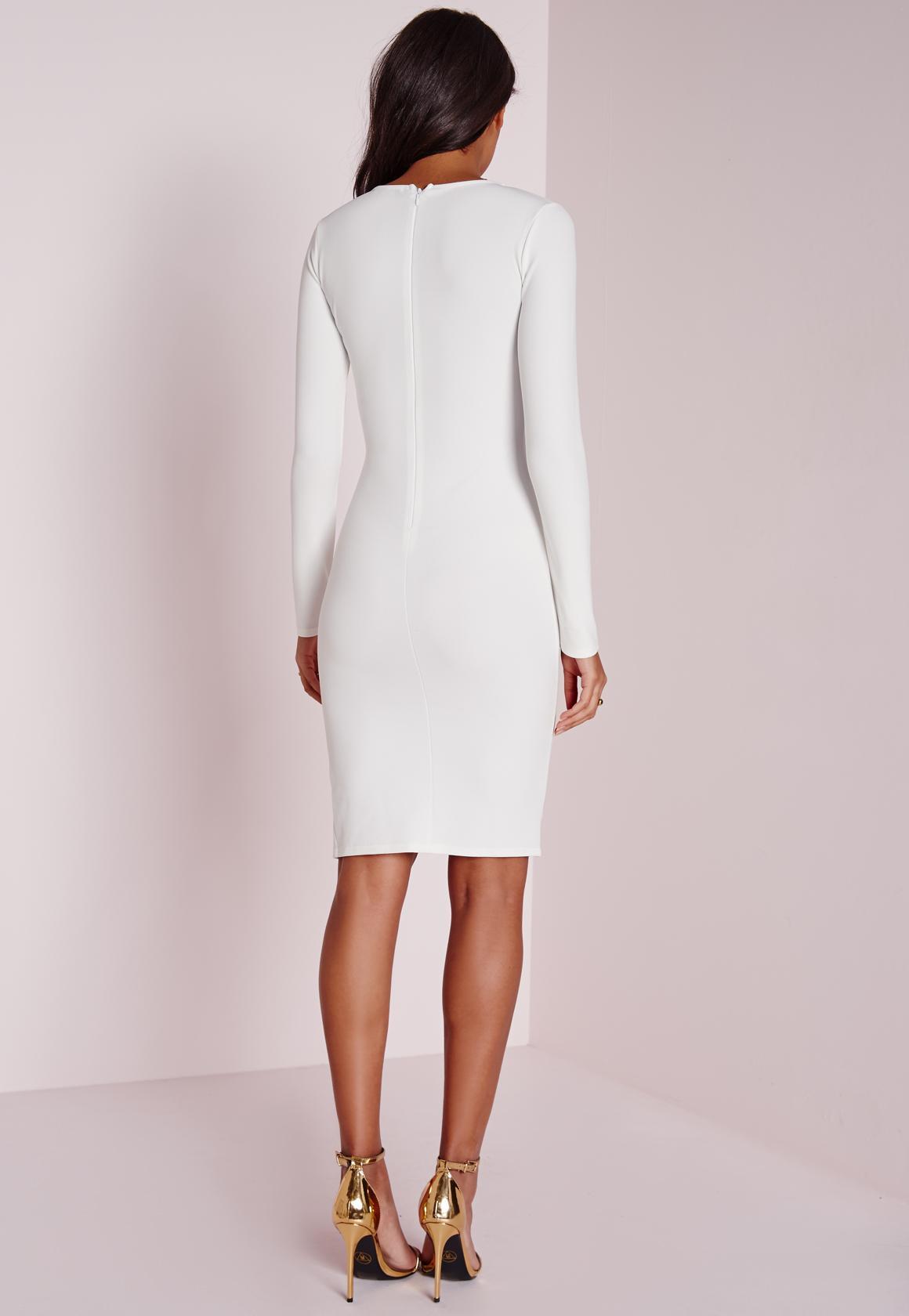 Lyst Missguided Long Sleeve Zip Detail Midi Dress White In White 3997