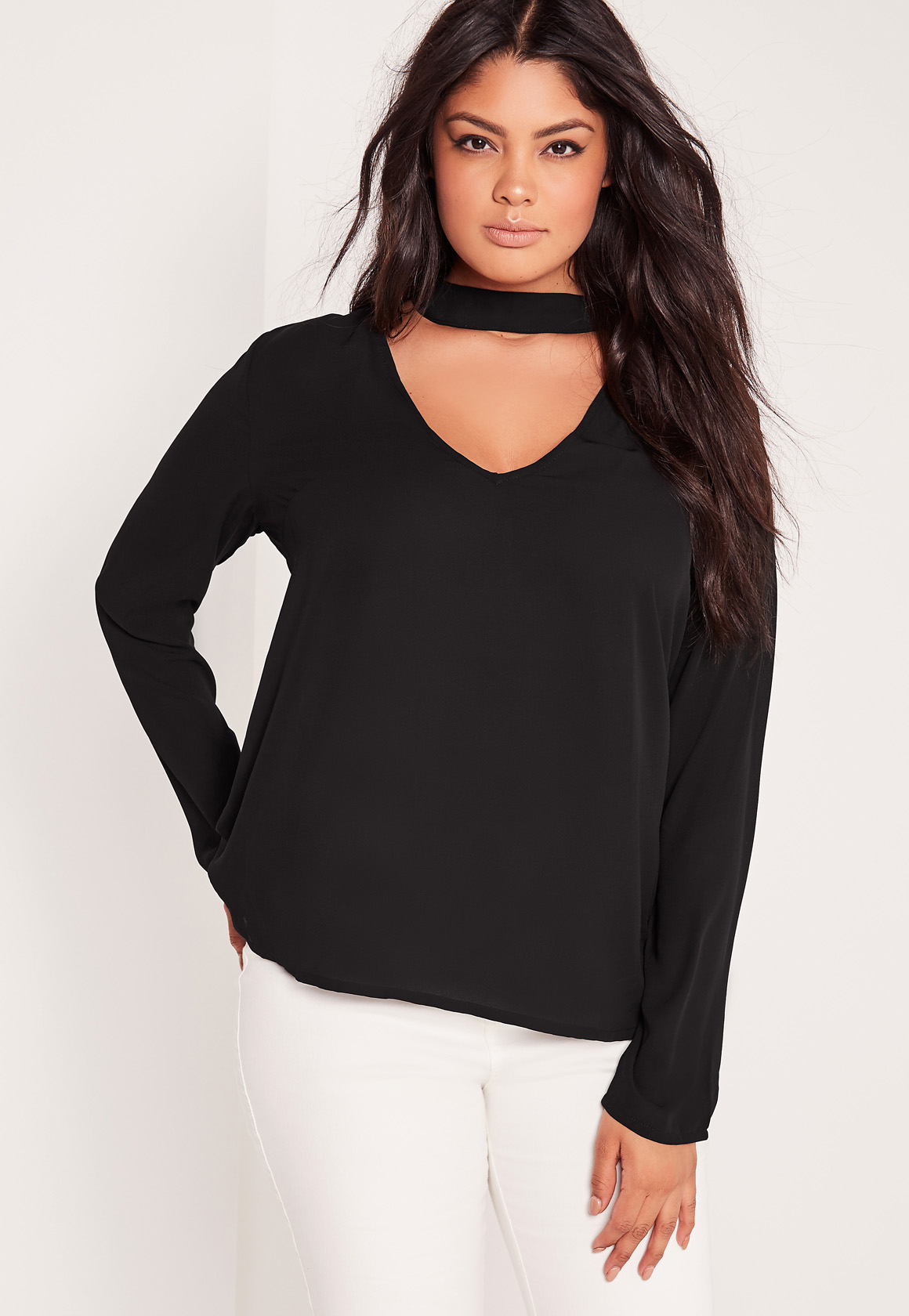 Missguided Plus Size Choker Blouse Black in Black | Lyst