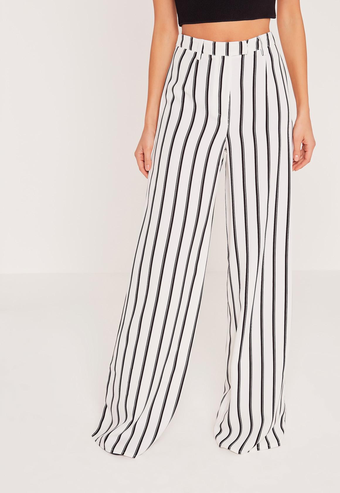 Missguided Tall Exclusive Striped Wide Leg Pants White in White - Lyst