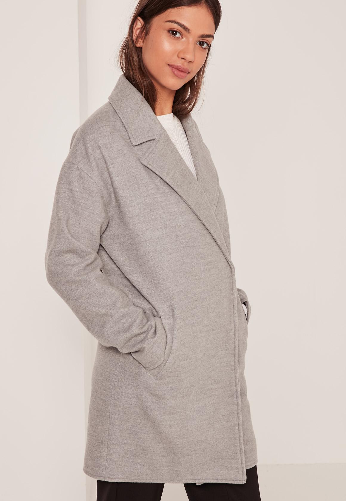Lyst - Missguided Grey Drop Shoulder Double Breasted Faux Wool Coat in Gray