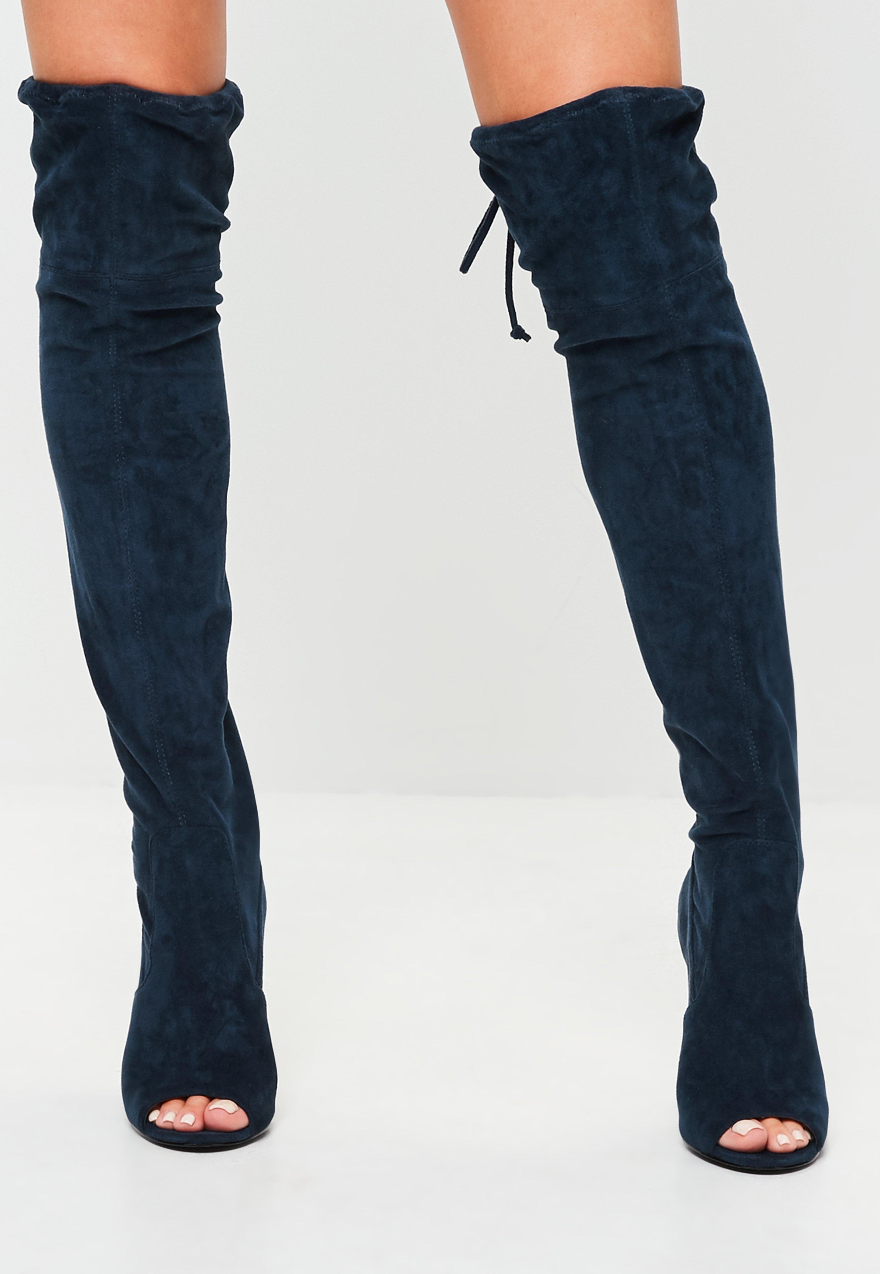 women navy knee high boots