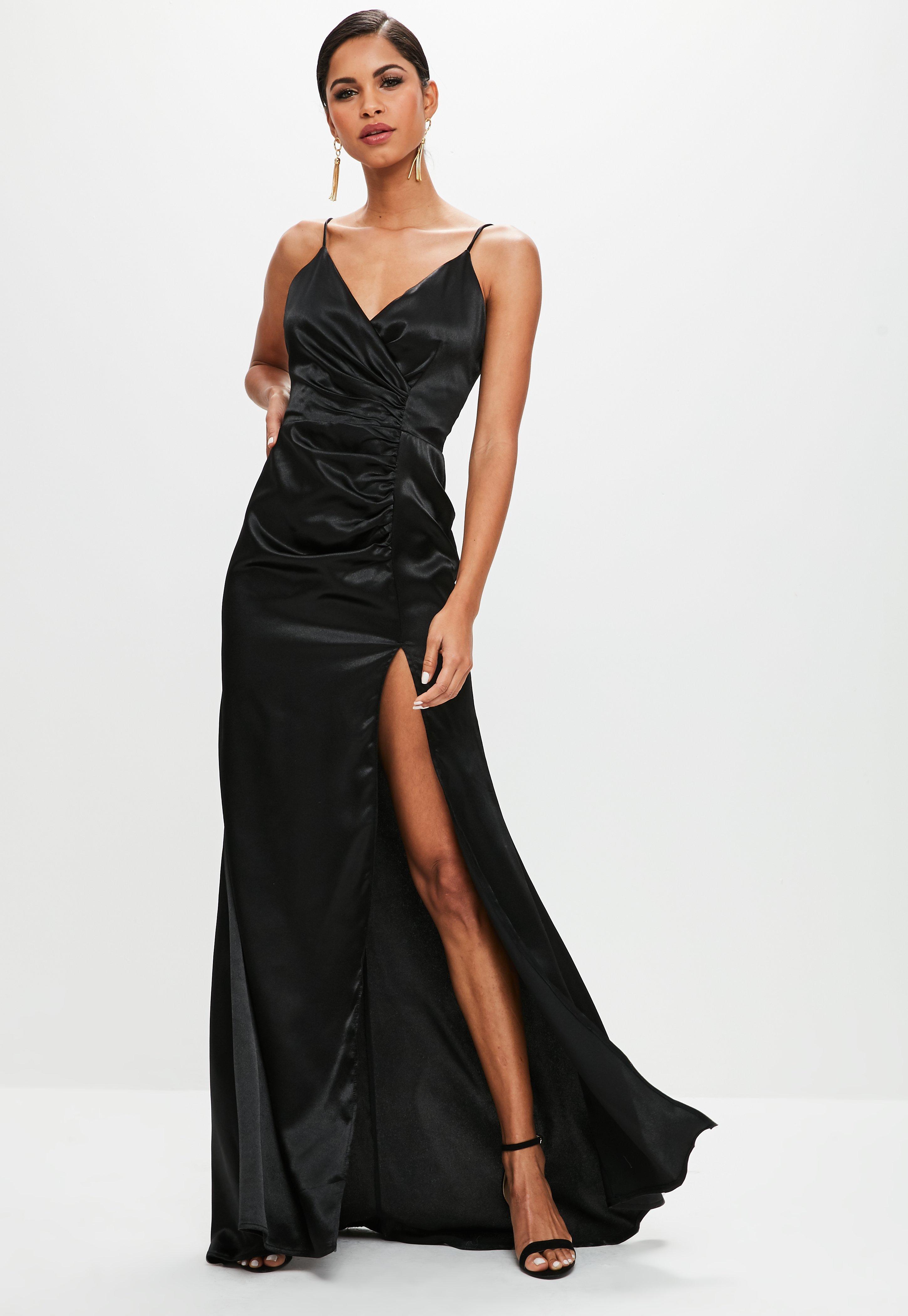 black satin cowl maxi dress