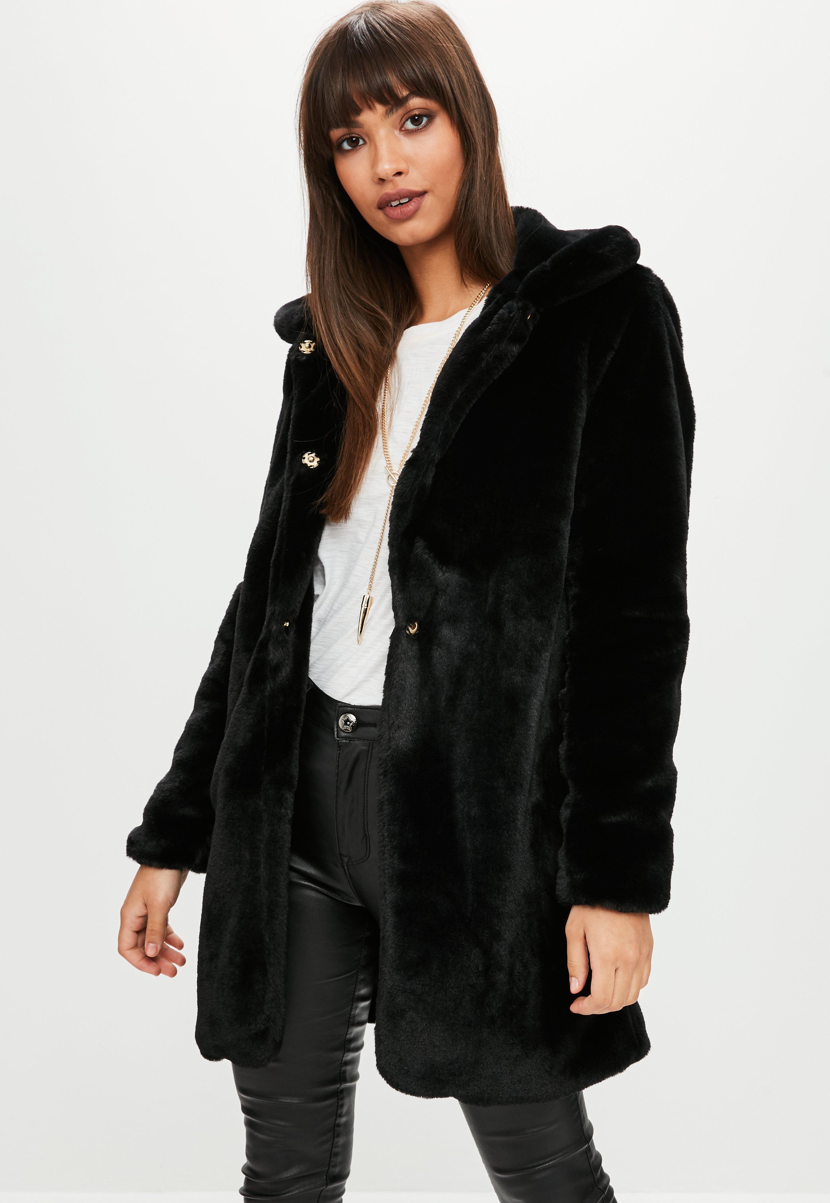 Missguided Black Faux Fur Coat in Black - Lyst