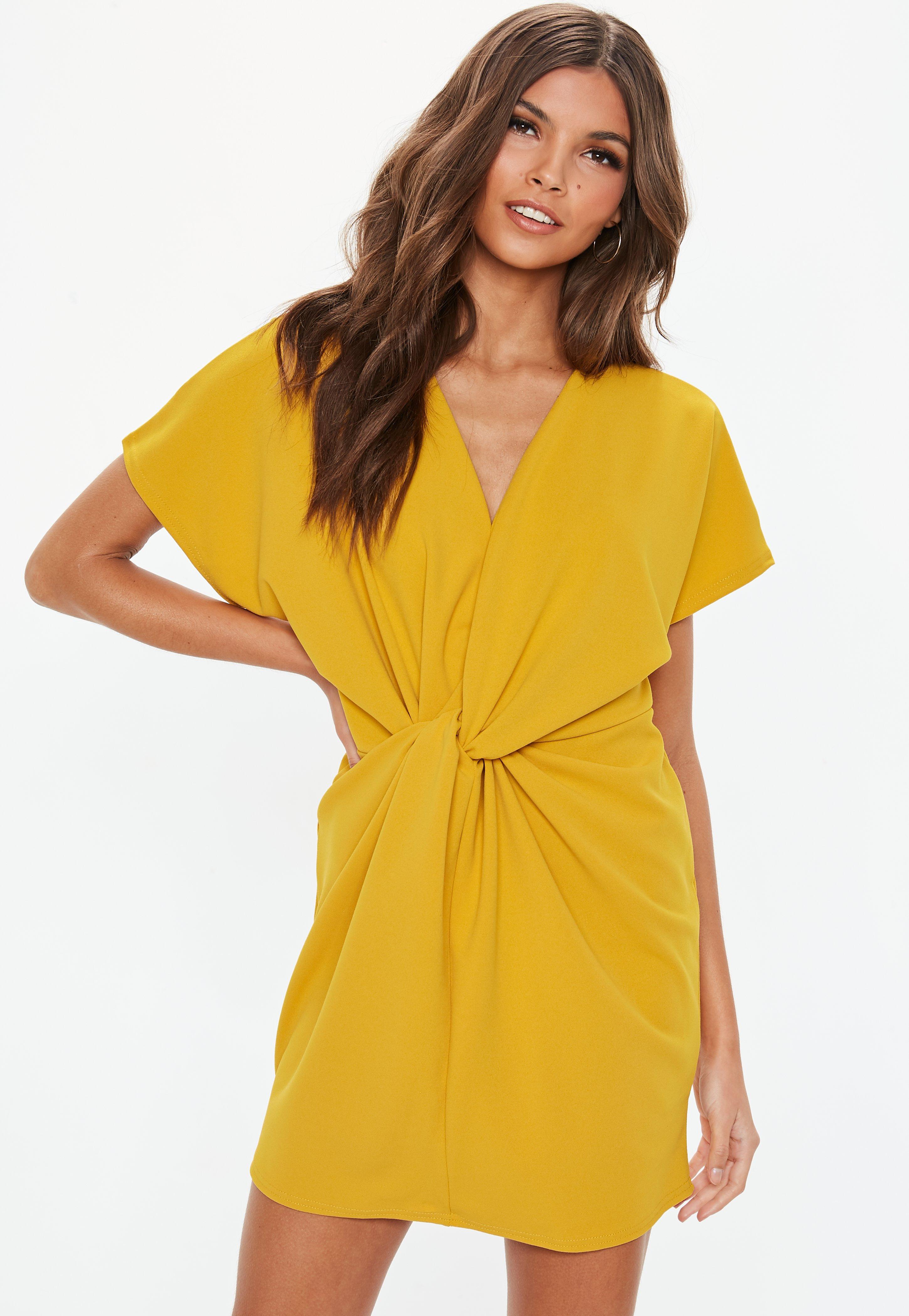 Lyst - Missguided Mustard Yellow Knot Front Shift Dress in Yellow
