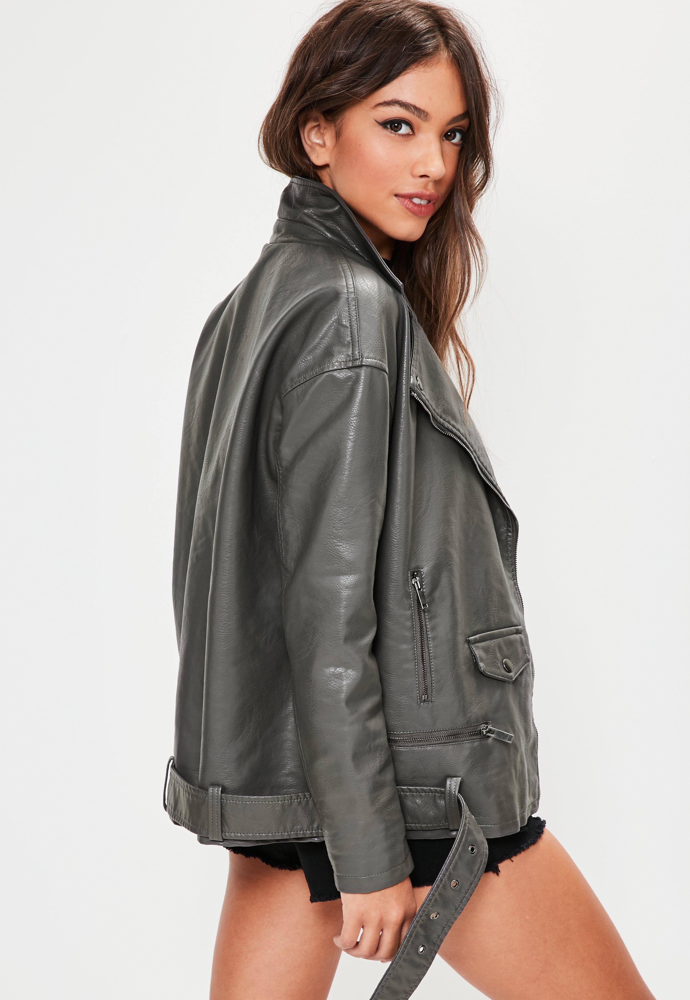 Lyst - Missguided Grey Faux Leather Boyfriend Biker Jacket in Gray