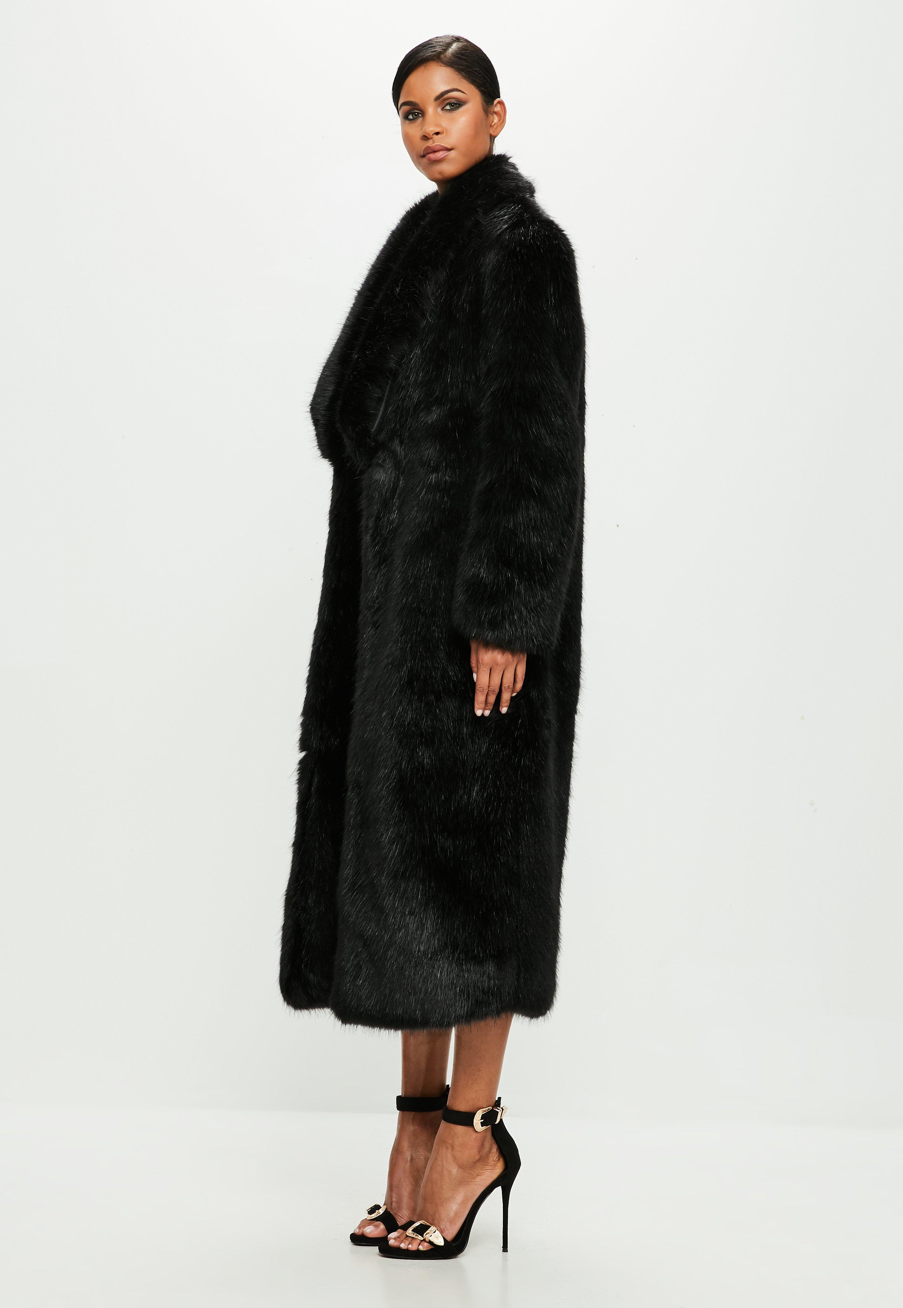 Lyst Missguided Peace Love Black Faux Fur Maxi Coat In Black