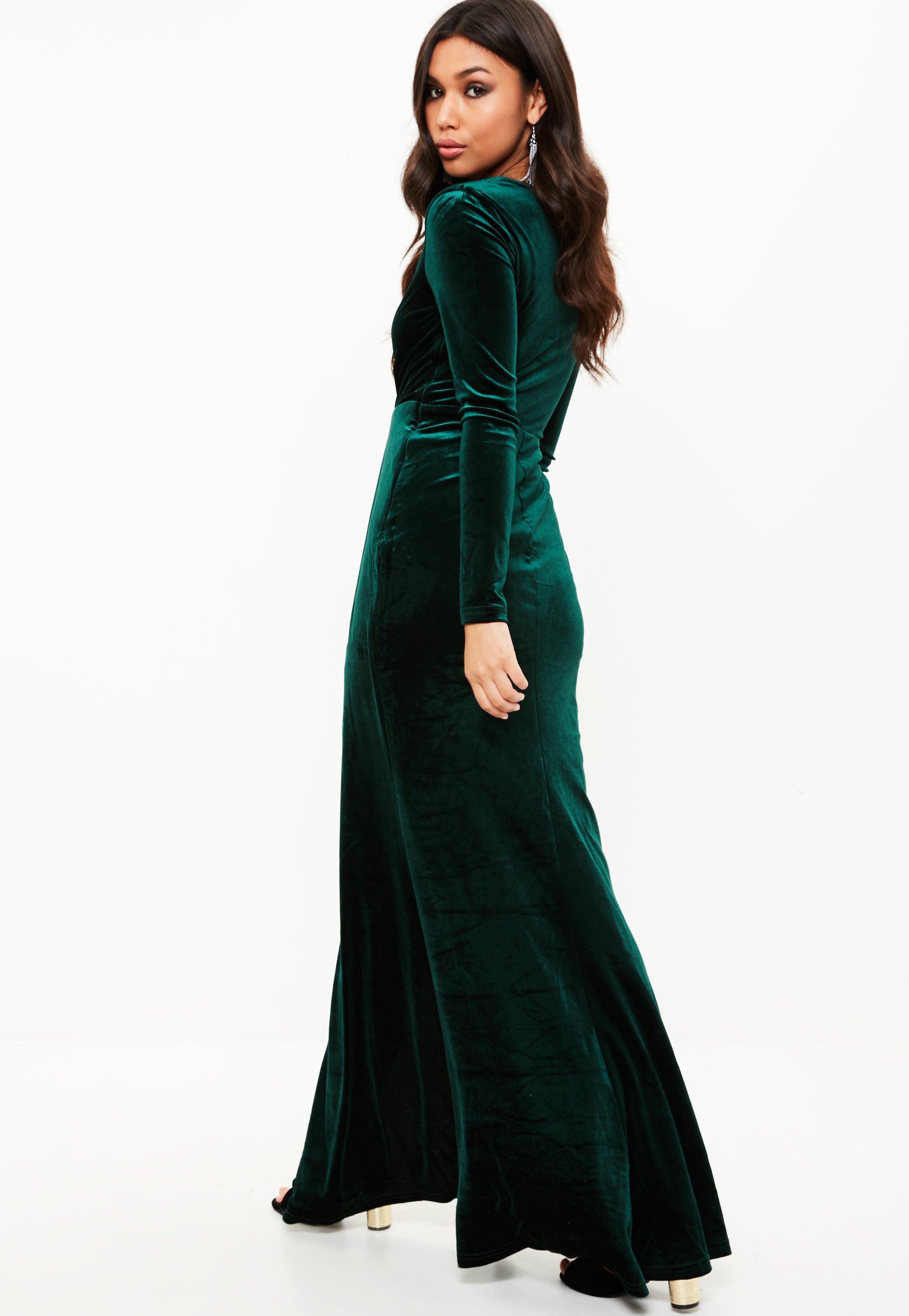 long sleeve green velvet gown