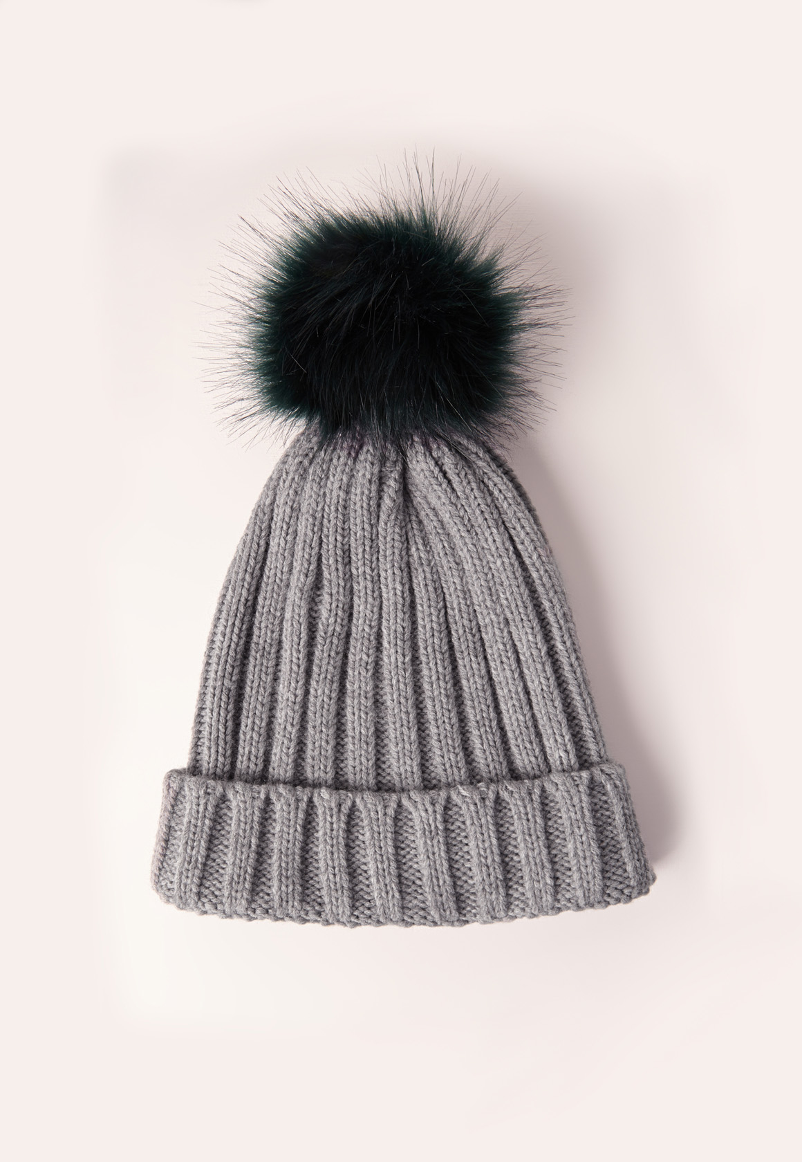 pom beanie pom grey hat Missguided Gray Fur Pom   Beanie Lyst Hat Faux Contrast in Grey Pom