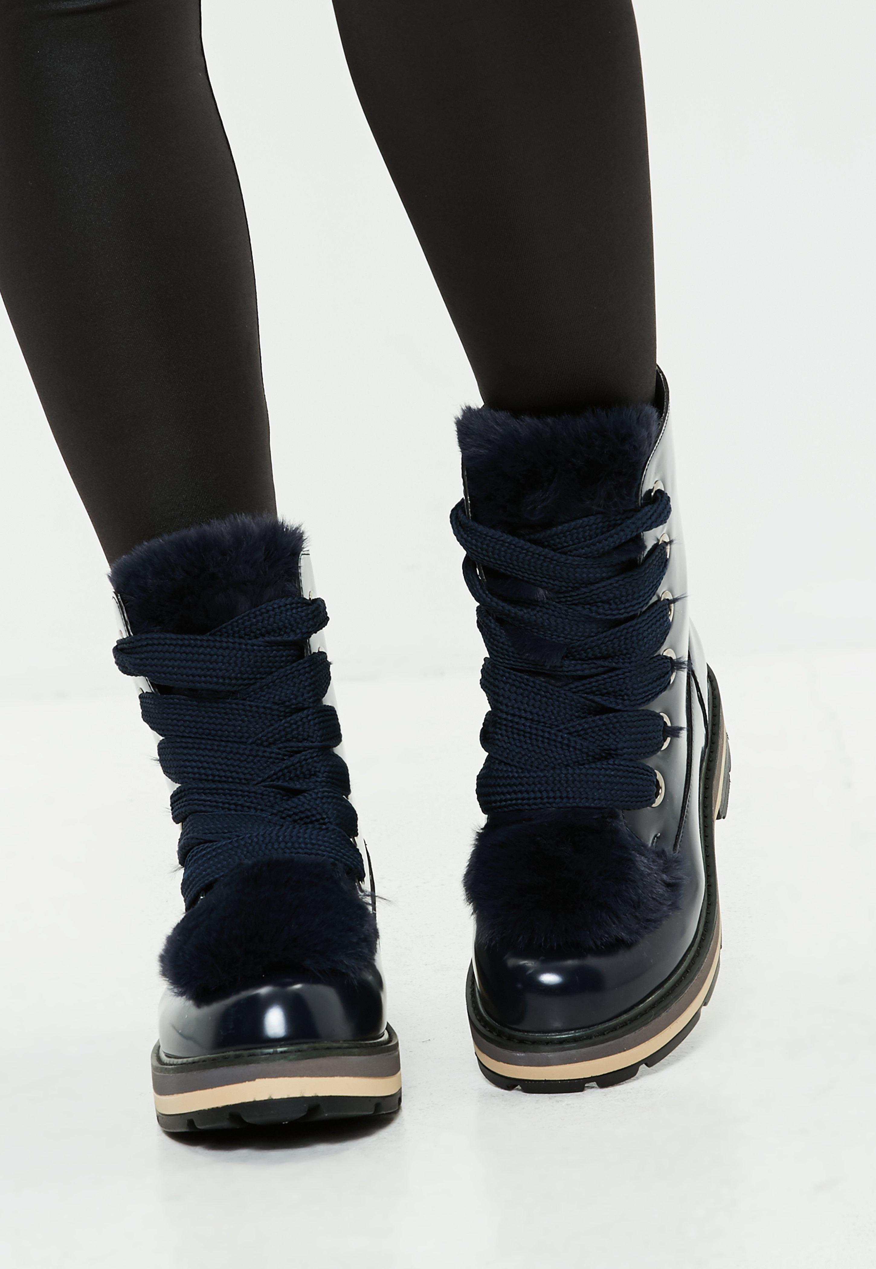 navy blue fur boots