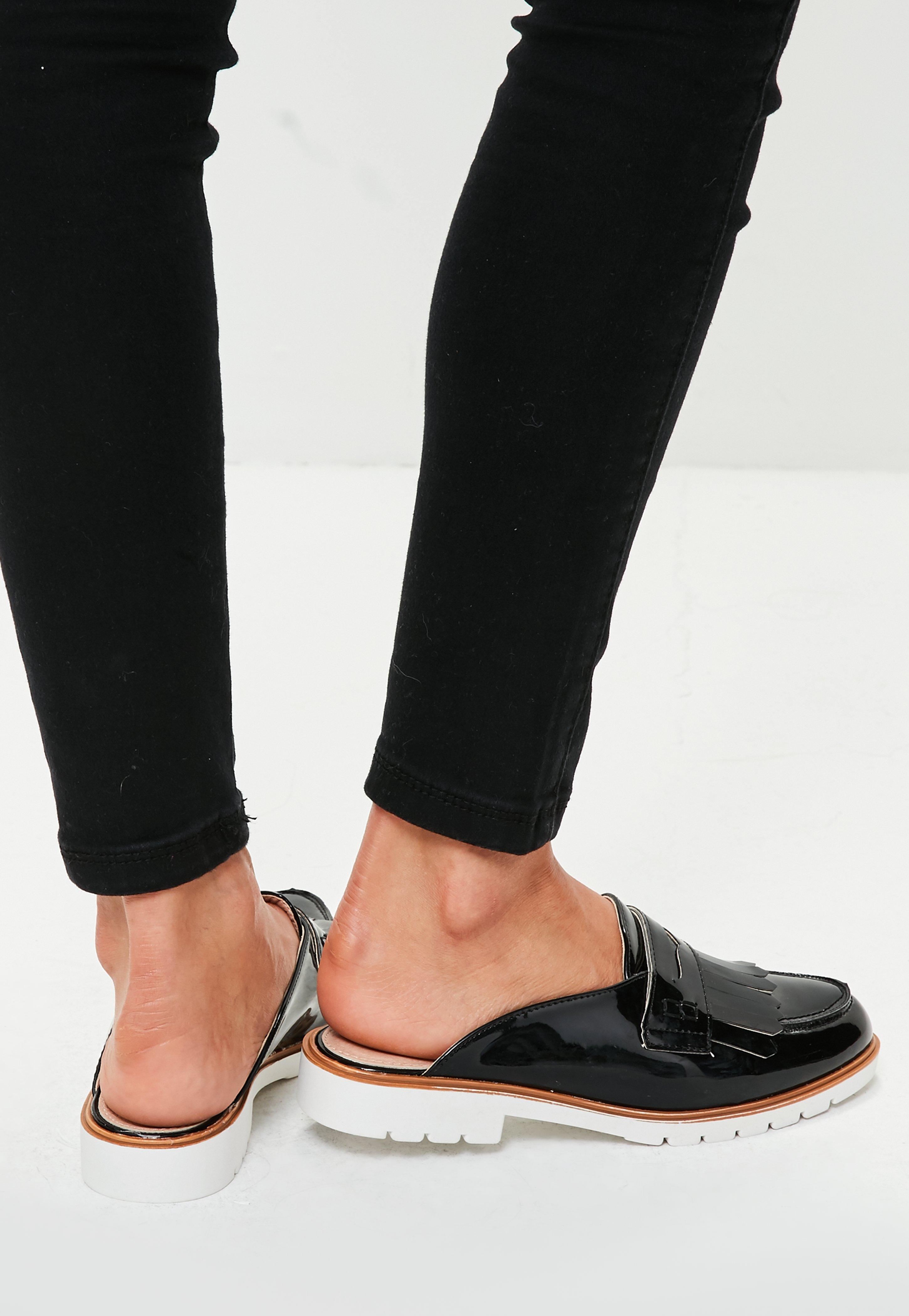 Lyst - Missguided Black Open Back Loafers in Black