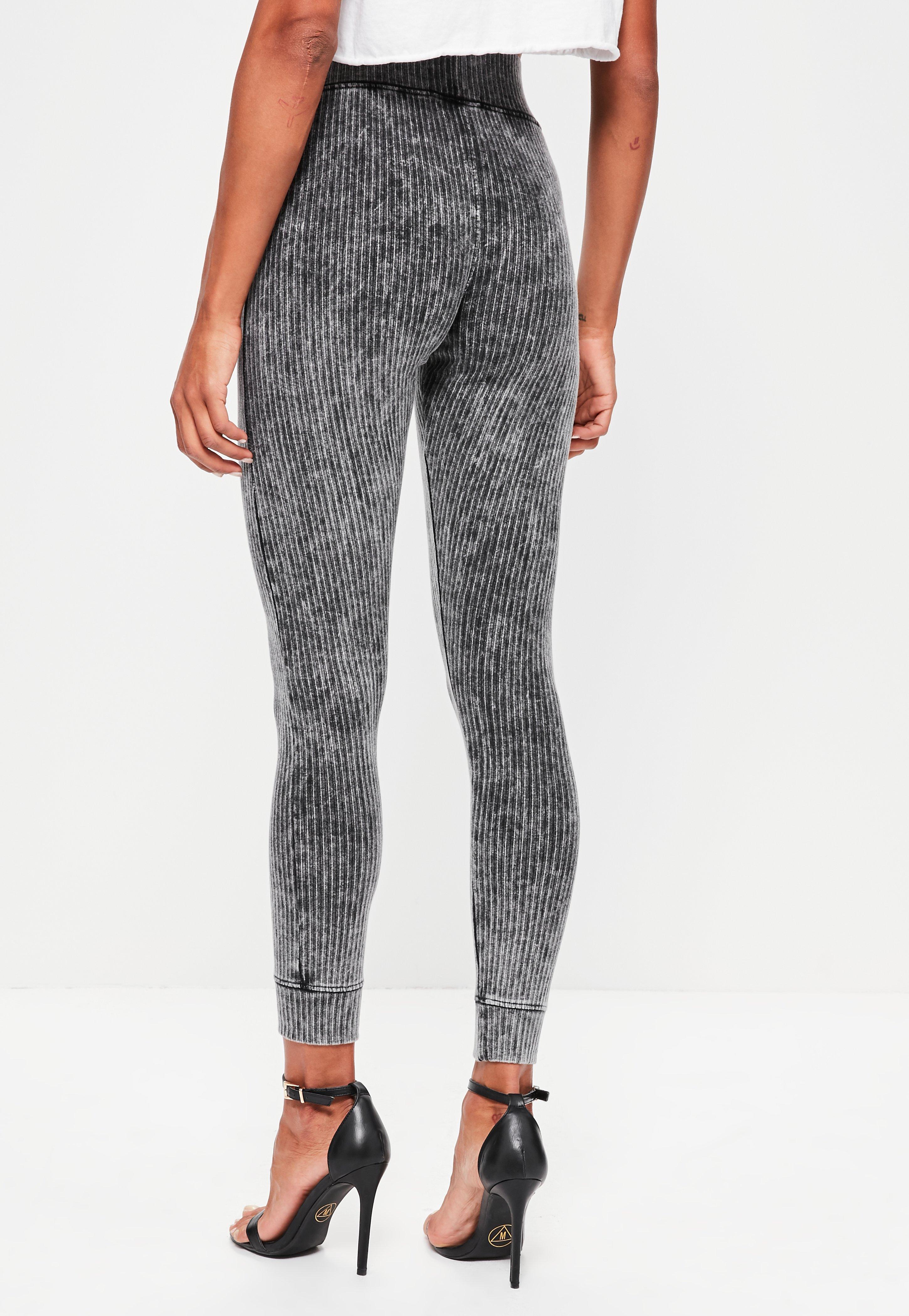 Missguided, Washed High Waisted Rib Leggings, Charcoal