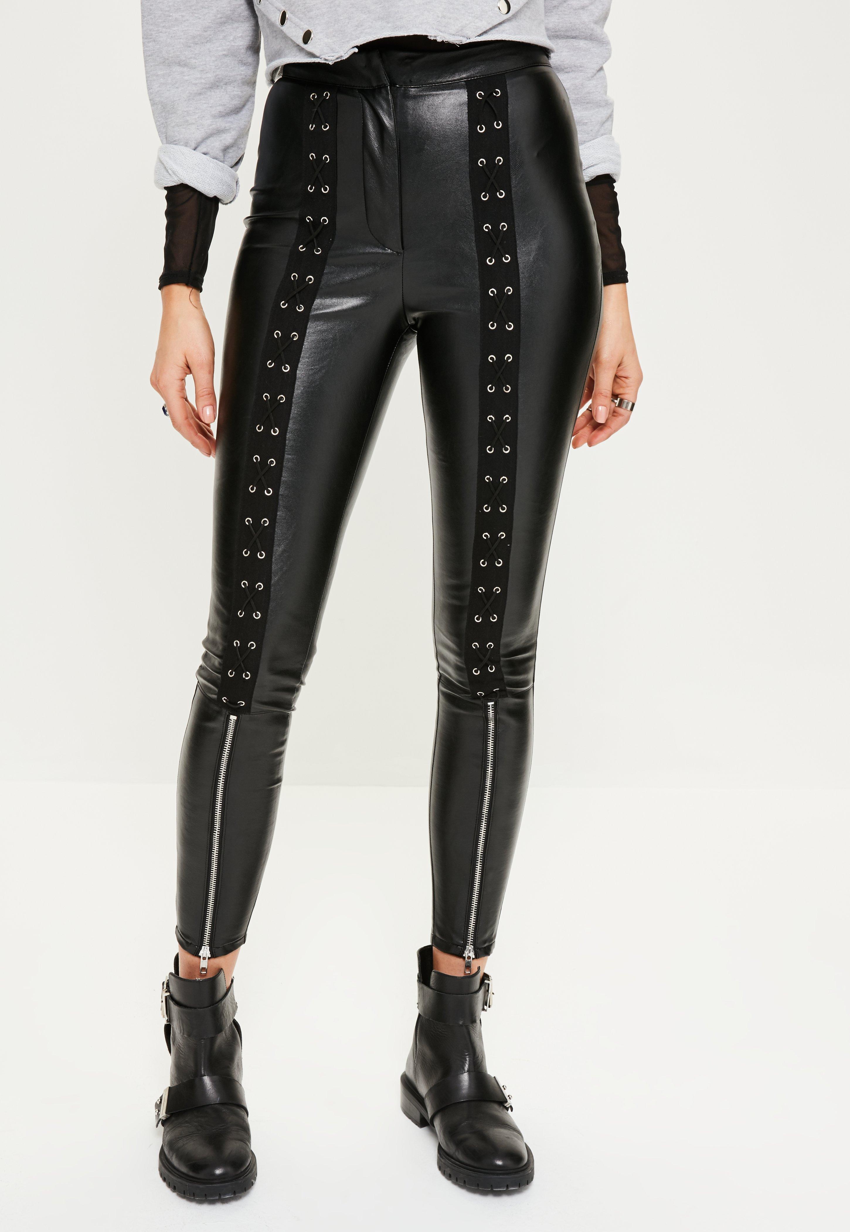 Lyst Missguided Black Lace Up Zip Detail Faux Leather