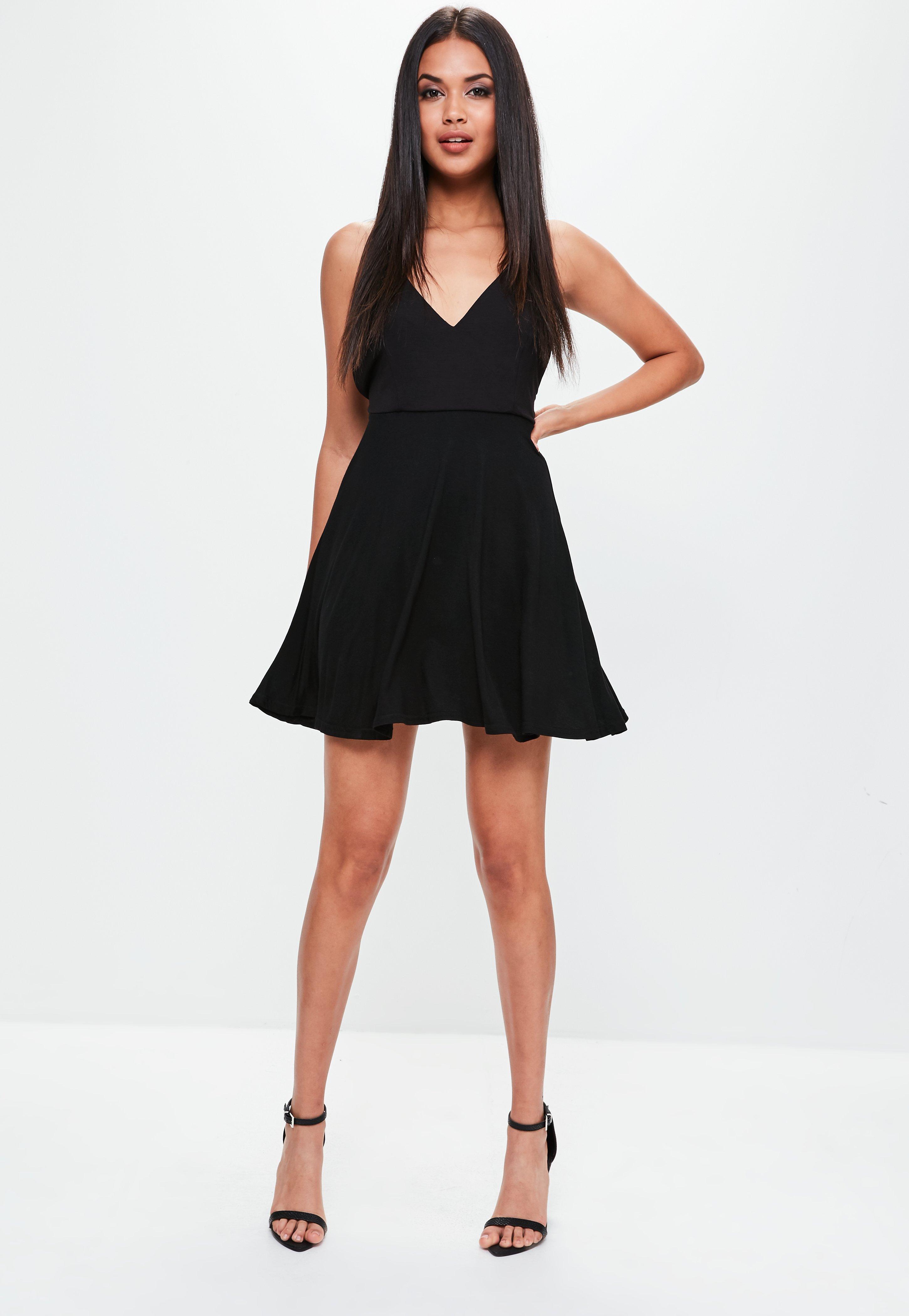 Lyst - Missguided Black Strappy Back Skater Dress in Black