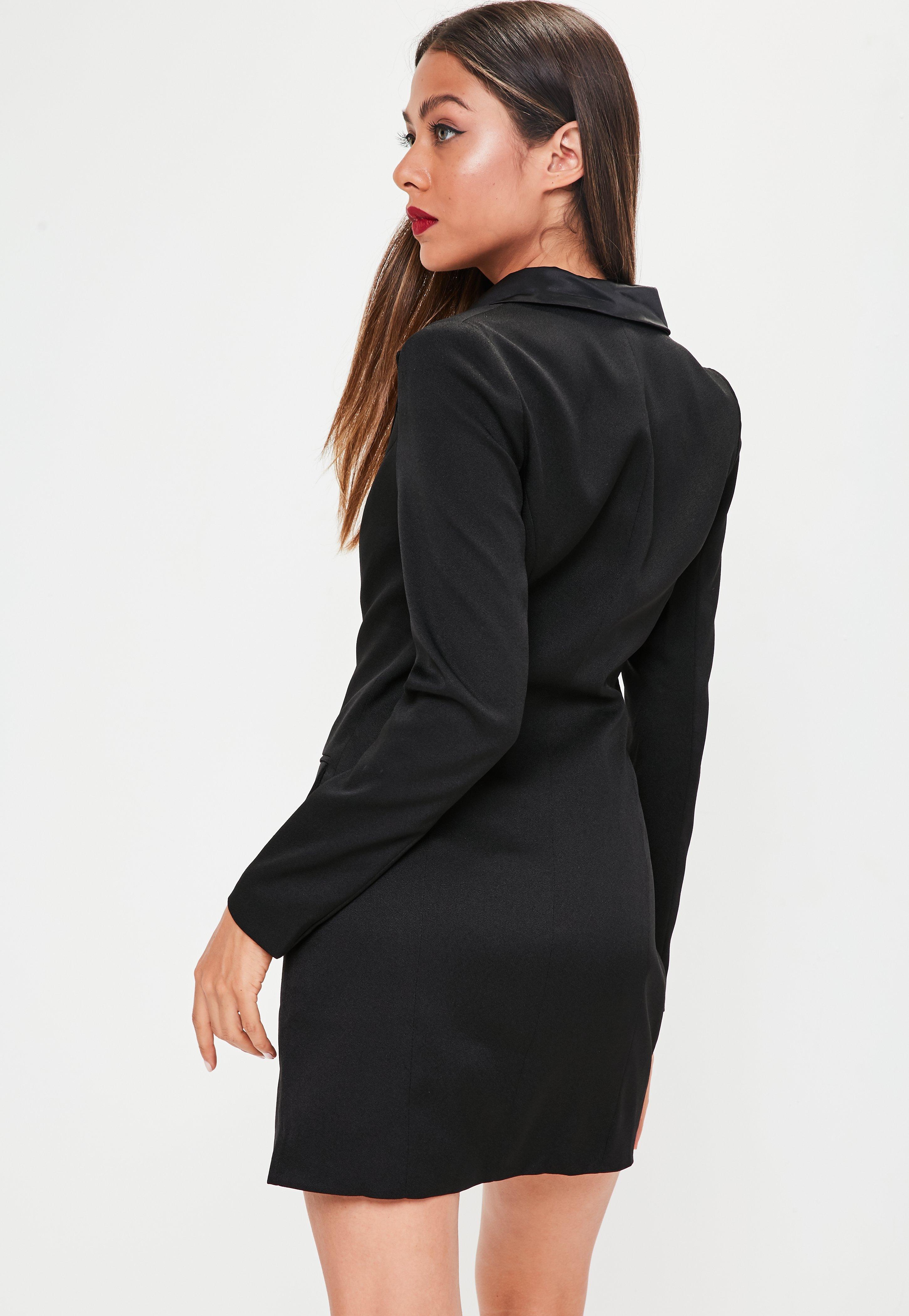 Lyst - Missguided Petite Long Sleeve Tuxedo Dress Black in Black - Save ...
