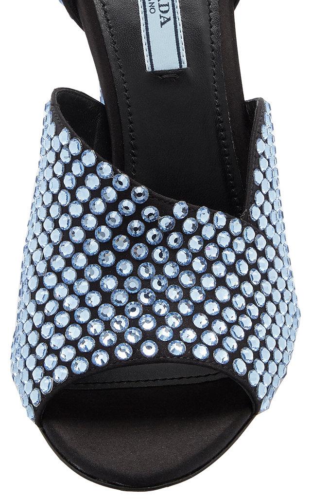 Prada Crystal-embellished Satin Sandals in Blue - Lyst