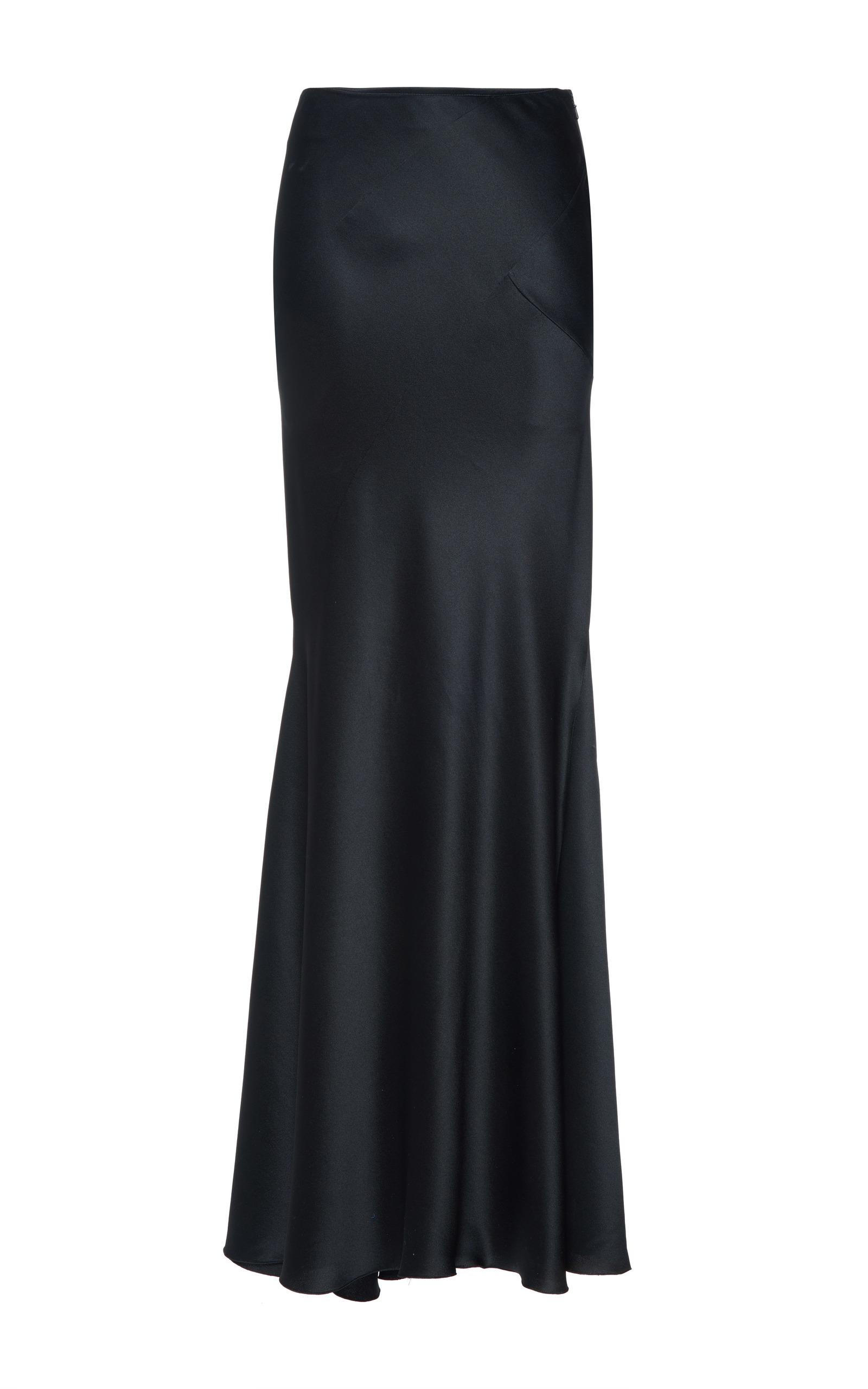 Alberta Ferretti Silk Satin Long Skirt in Black - Lyst