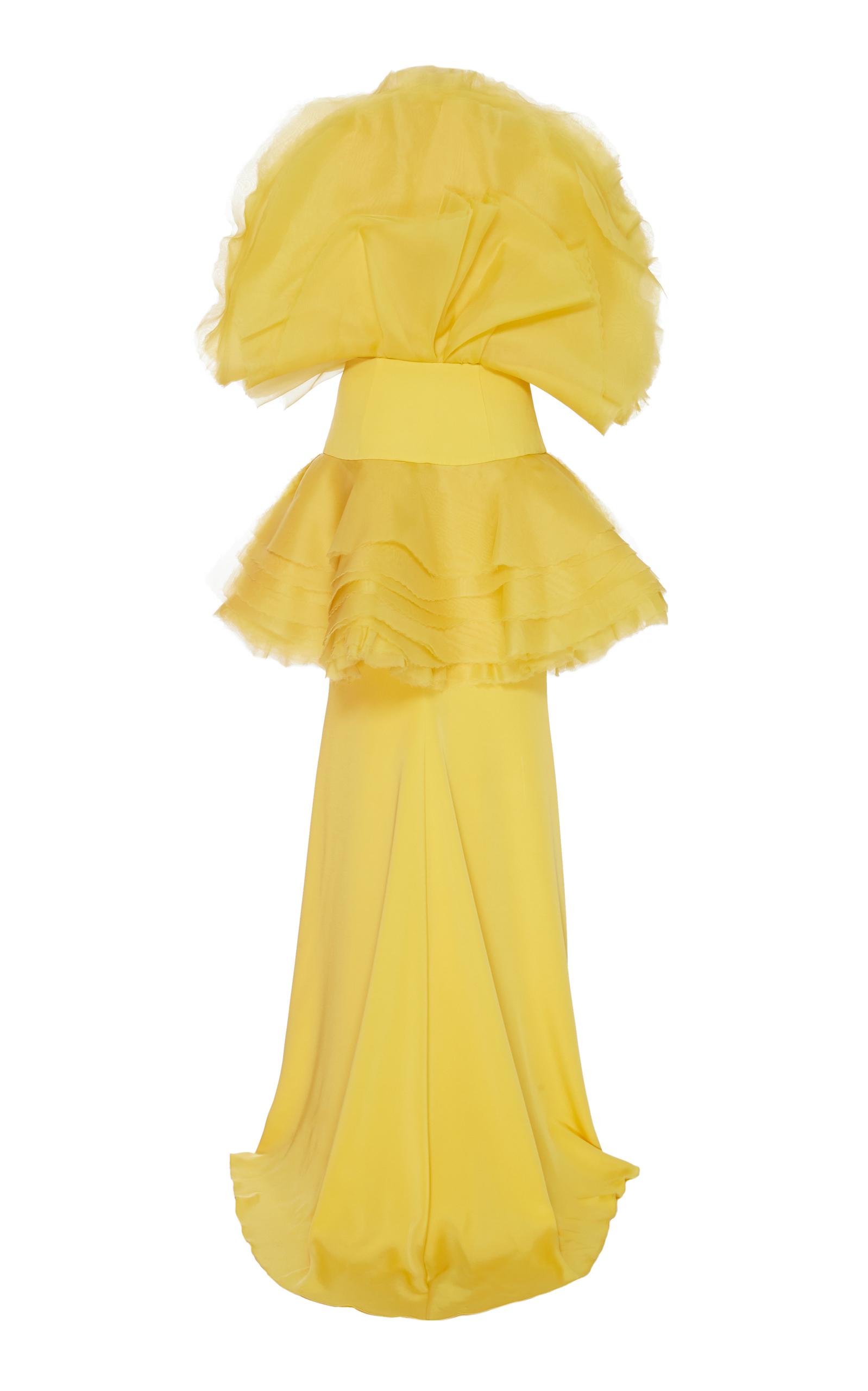 Siriano Unflower Tiered Flounce Gown In Yellow Lyst Siriano Yellow Unflower Tiered Flounce Gown Lyst View Fullscreen
