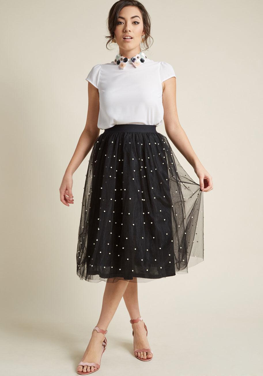 Louche Tulle Skirt  With Pearl inspired Beads in Black Lyst
