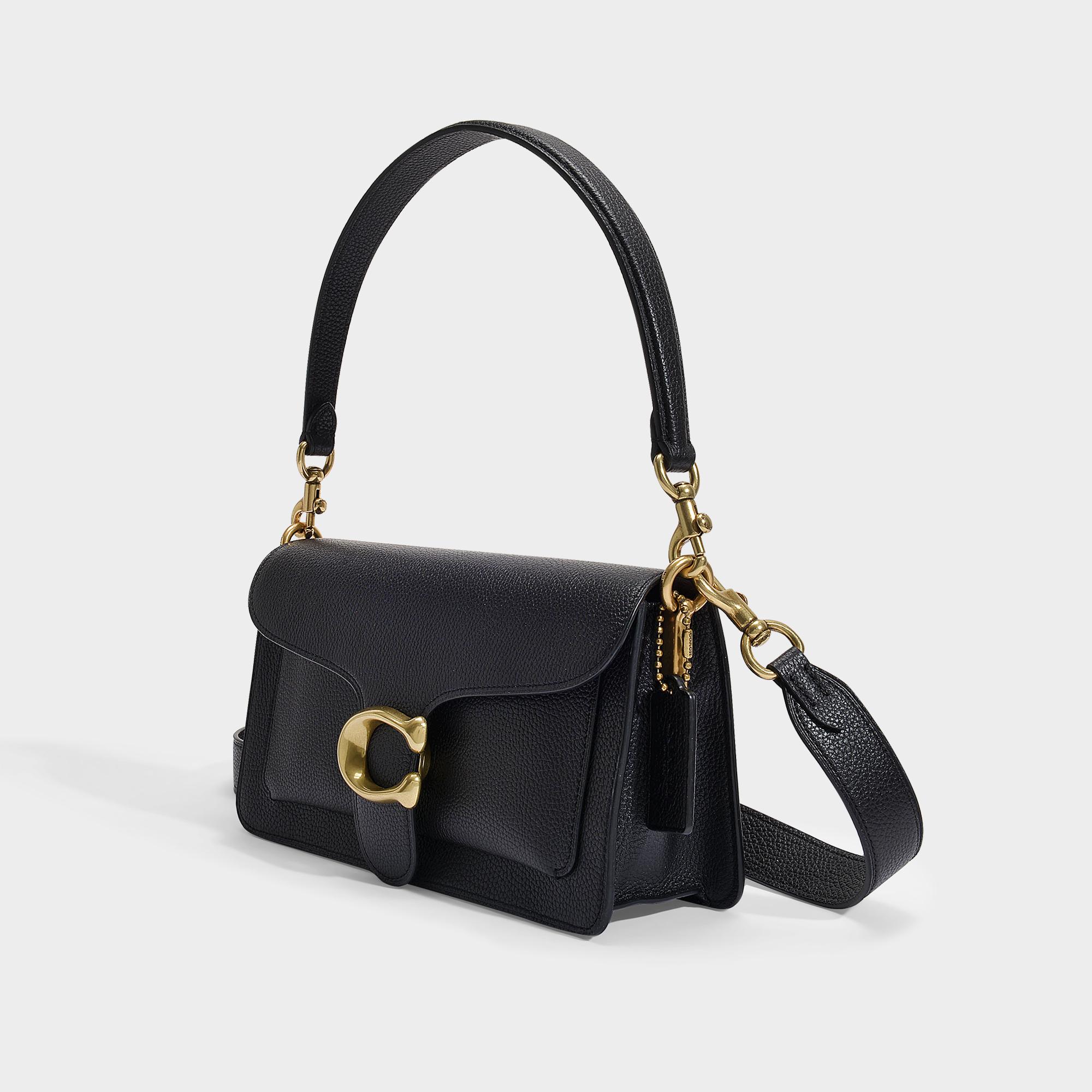 COACH Small Tabby Bag In Black Polished Pebble Leather in Black - Lyst