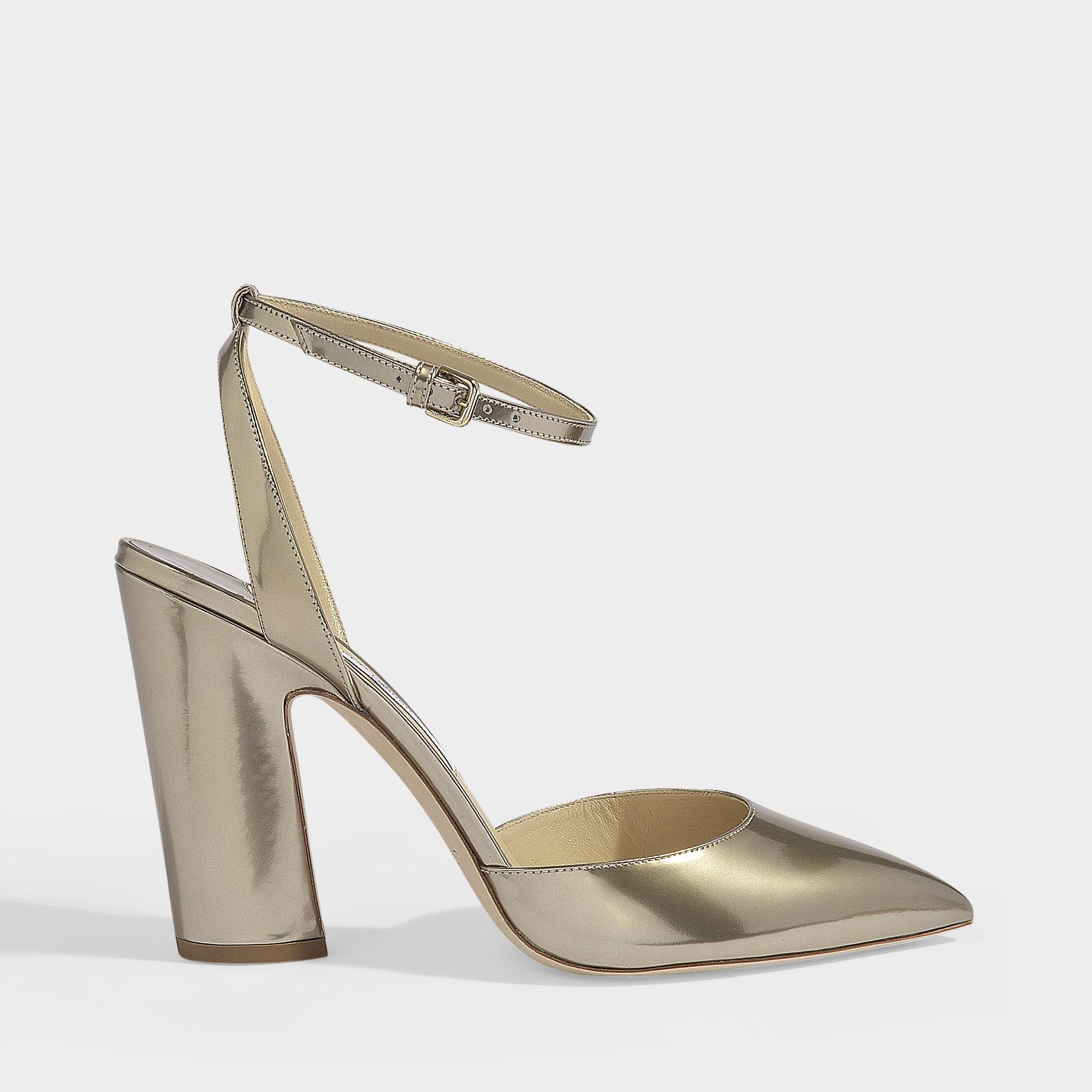Jimmy Choo Micky 100 Pumps In Gold Liquid Mirror Leather in Yellow - Lyst