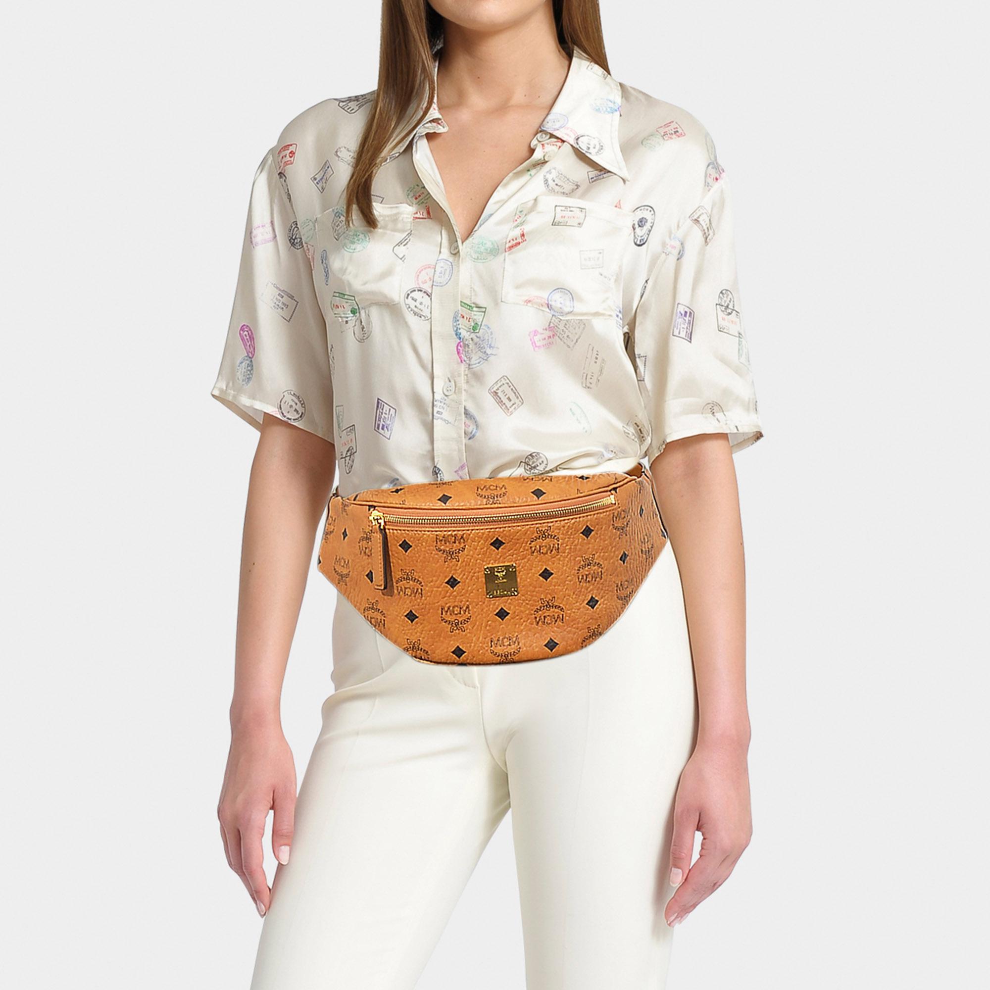 MCM Canvas Fursten Visetos Small Belt Bag Cognac in Brown Lyst