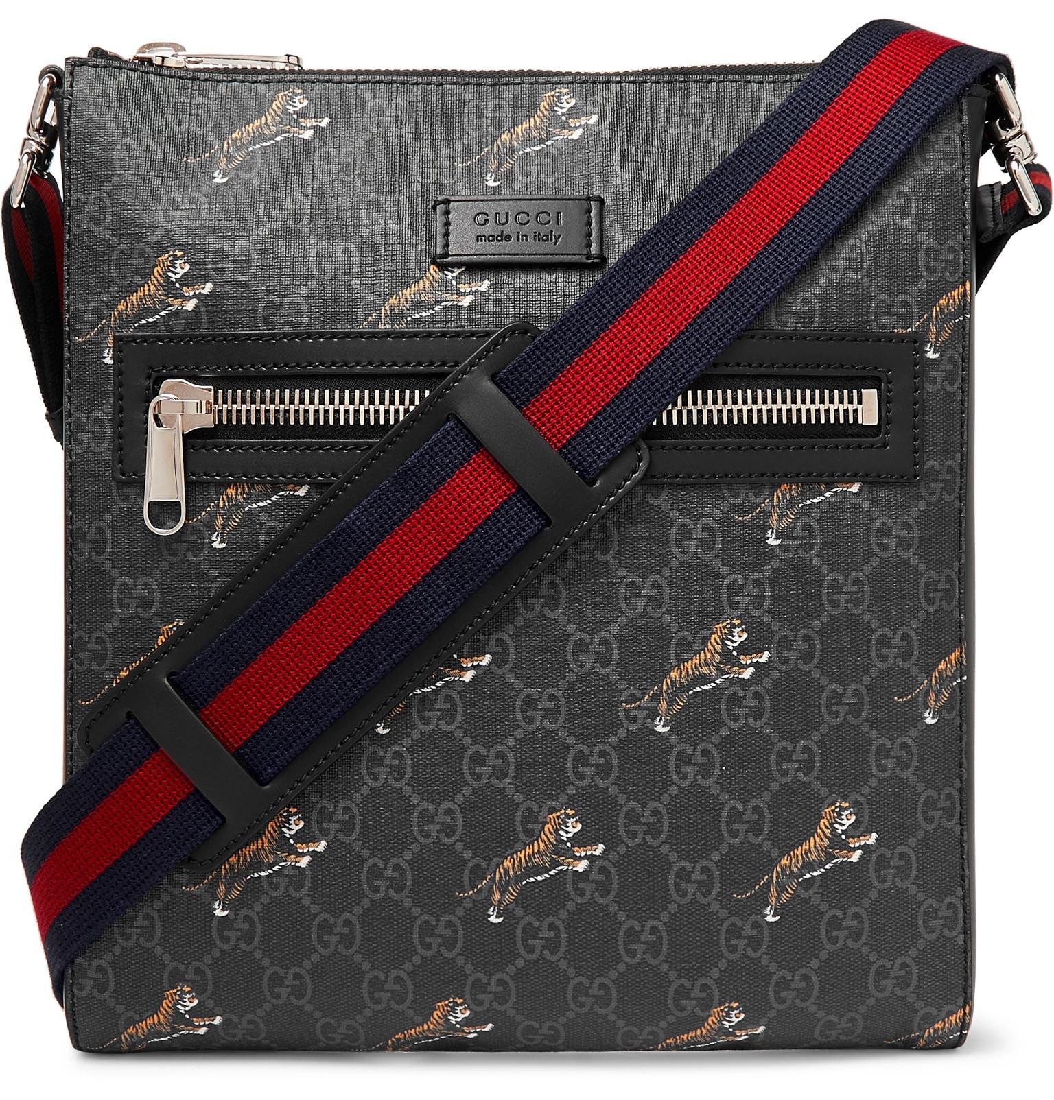 Gucci Leather-trimmed Monogrammed Coated-canvas Messenger Bag in Black ...