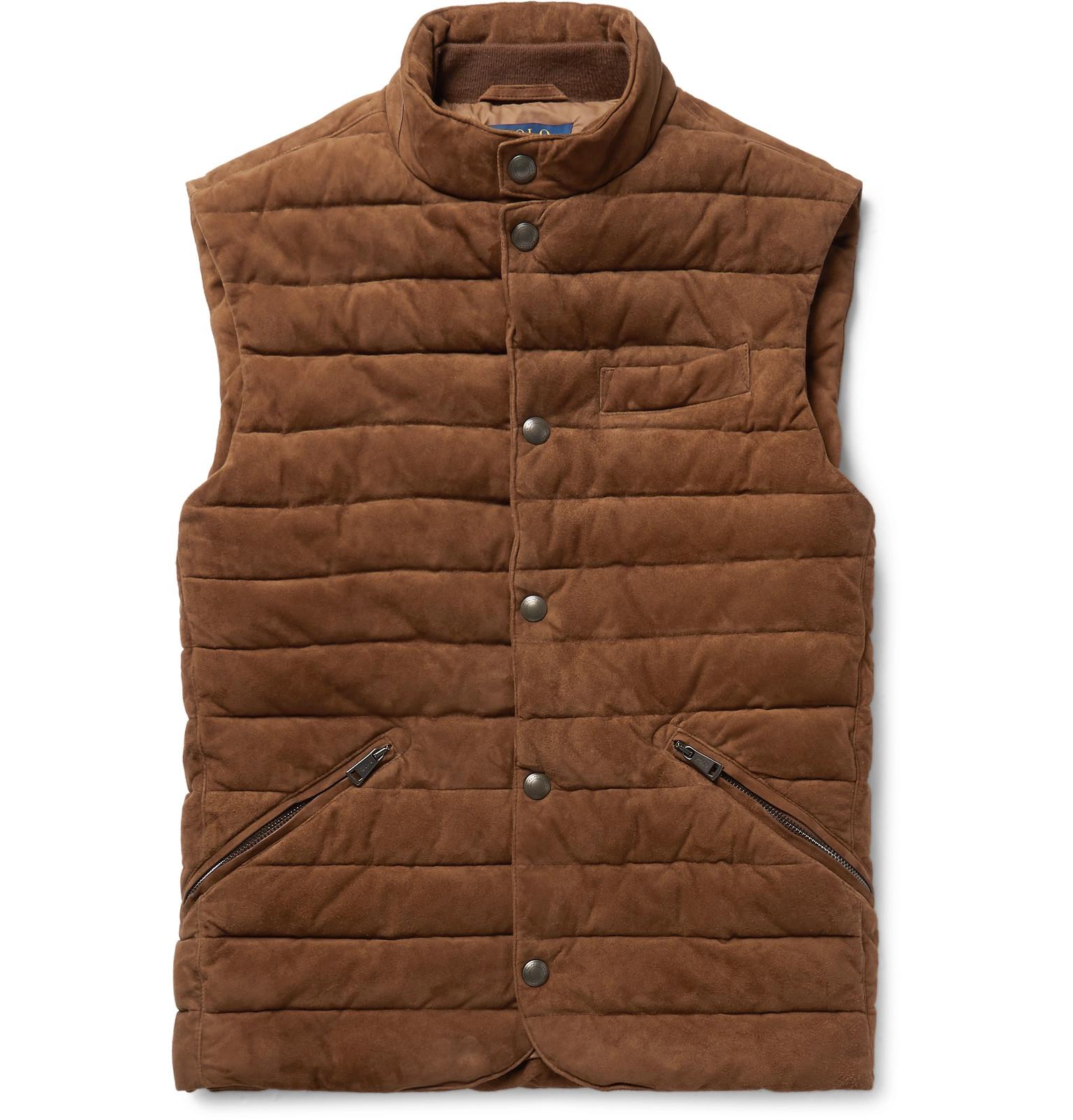 Polo Ralph Lauren Slim-fit Quilted Suede Gilet in Brown for Men - Lyst