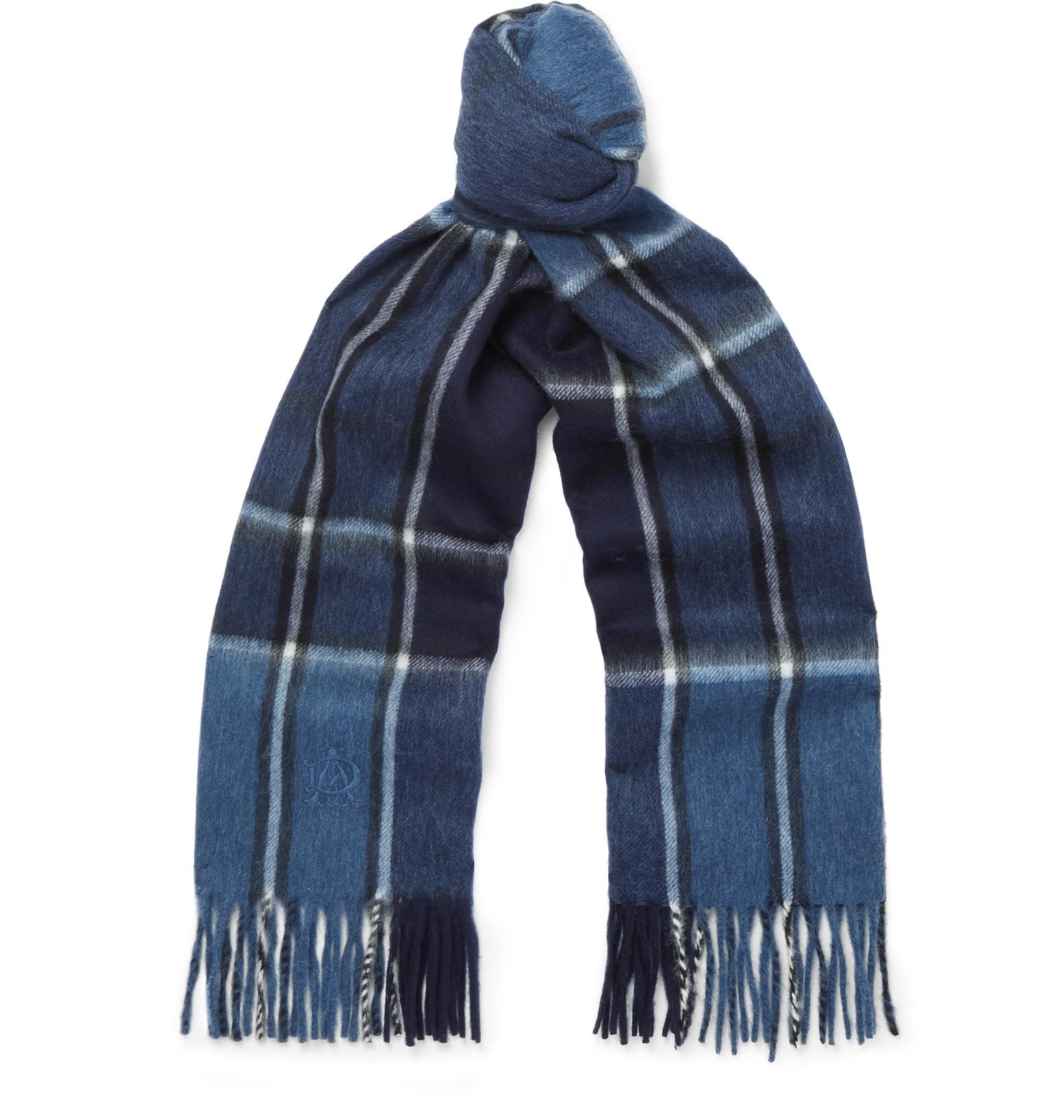 mens blue checked wool and cashmere-blend scarf
