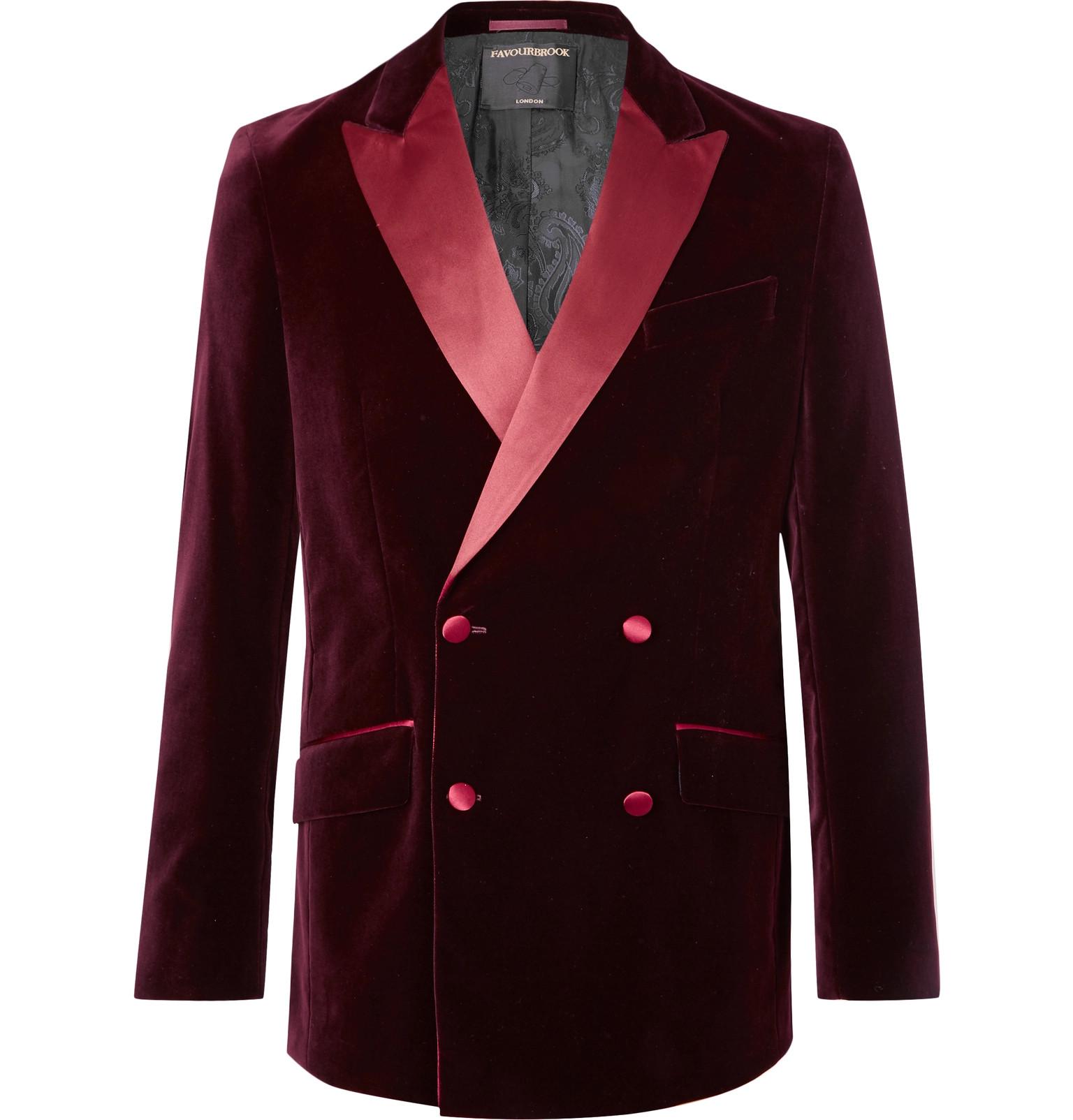 Lyst Favourbrook Burgundy Slim Fit Double Breasted Satin Trimmed Cotton Velvet Tuxedo Jacket 5400