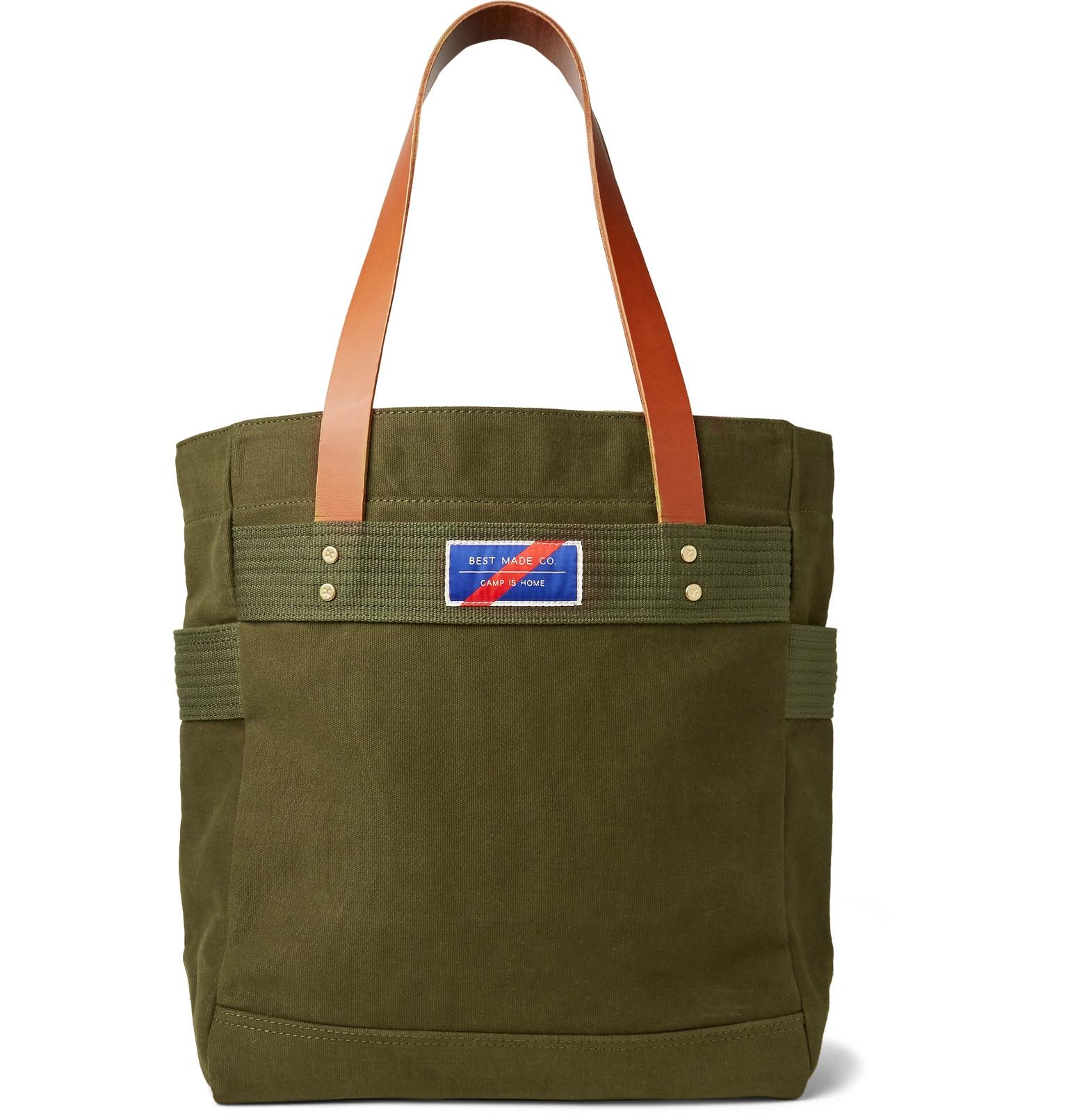 Lyst Best Made Company Leather Trimmed Canvas Tote Bag In Green Best Made Company Men S Green Leather Trimmed Canvas Tote Bag
