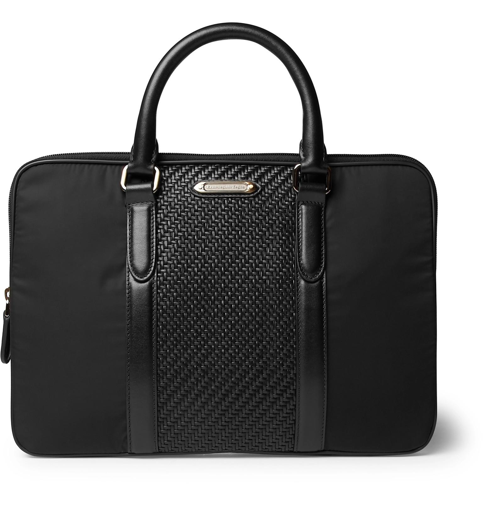 Ermenegildo Zegna Pelletessuta Leather And Nylon Briefcase in Black for