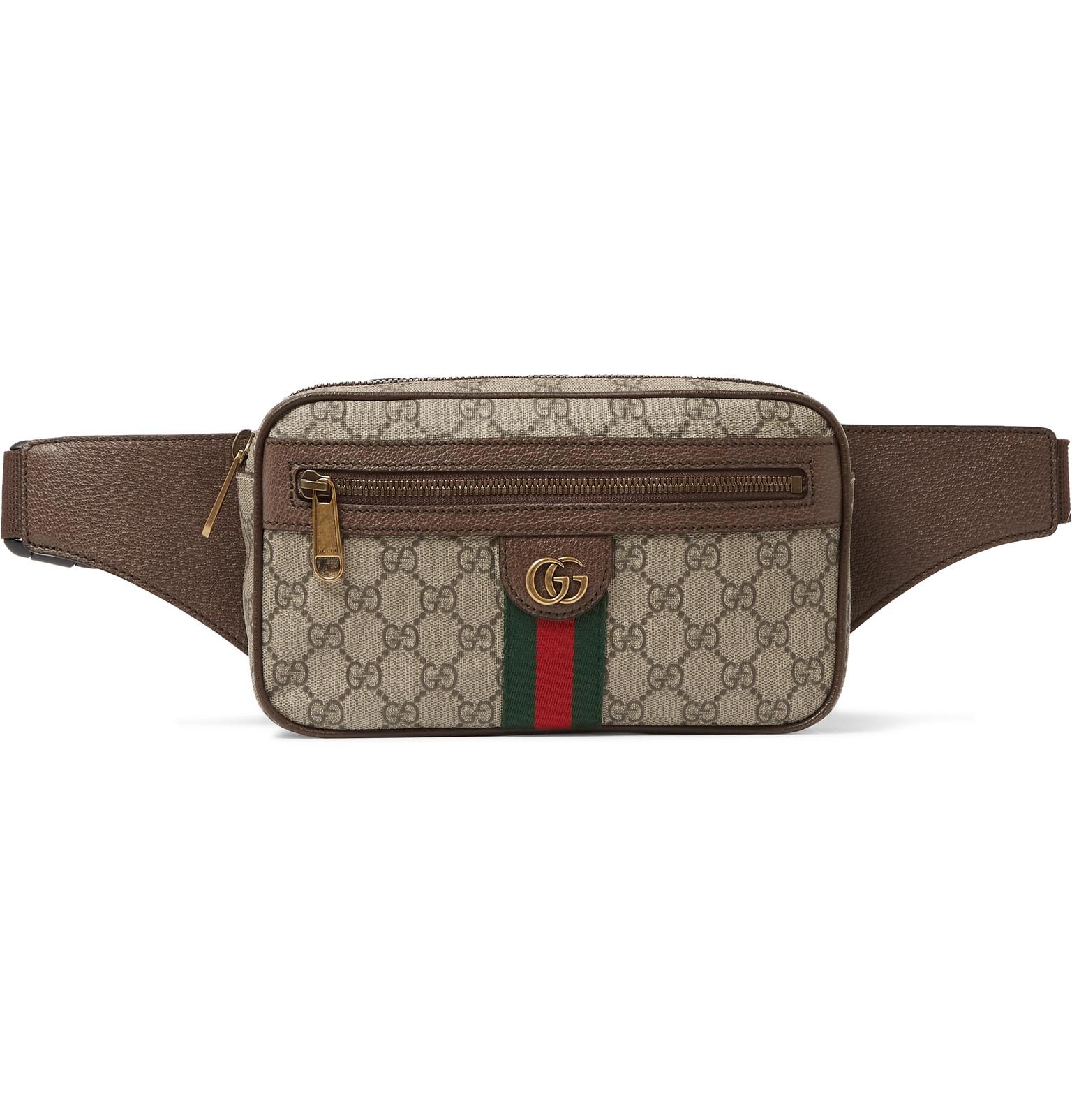 Gucci Leather-trimmed Monogrammed Coated-canvas Belt Bag in Natural for Men - Lyst