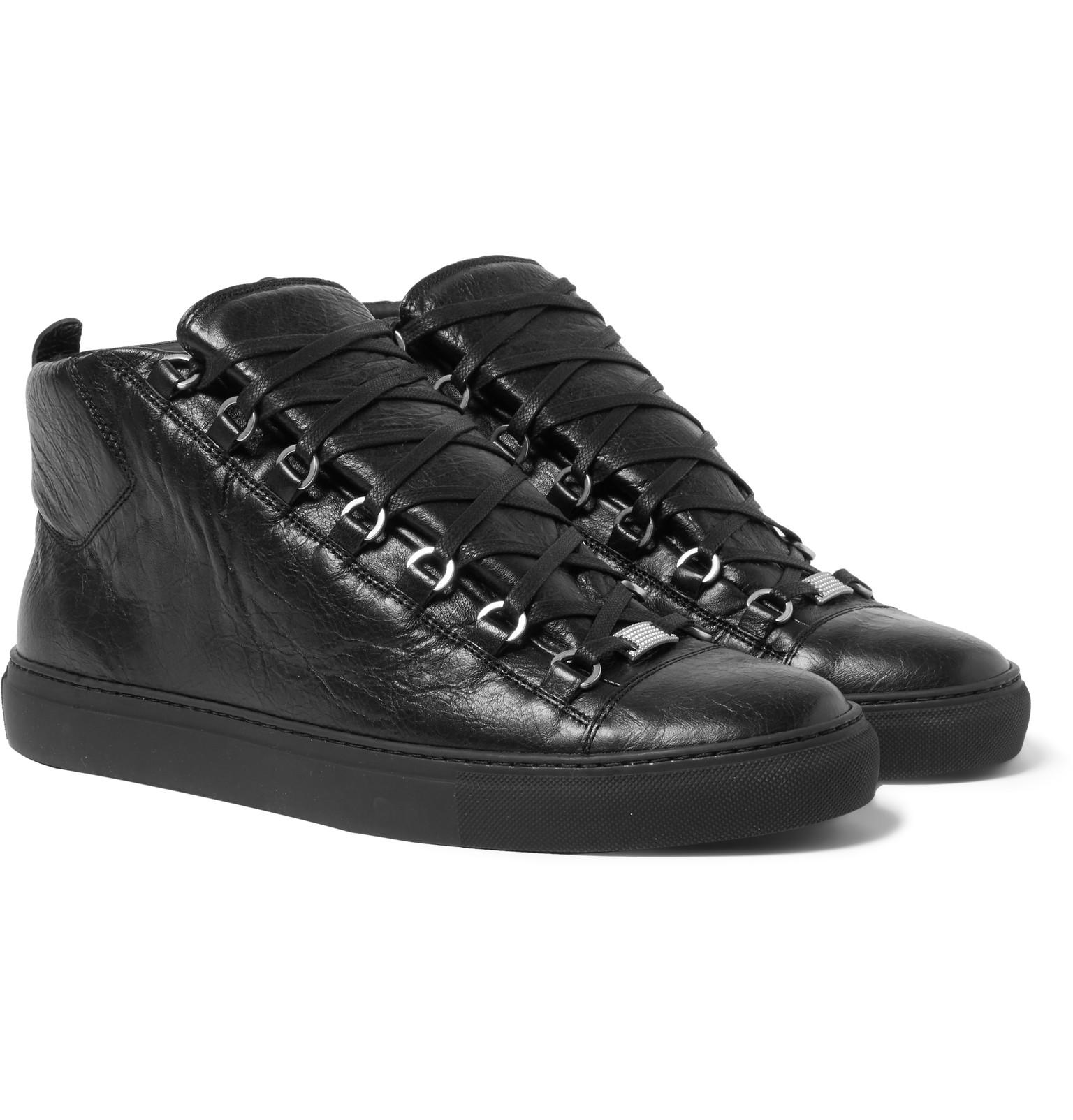 Balenciaga Arena Creased-leather High-top Sneakers in Black for Men | Lyst