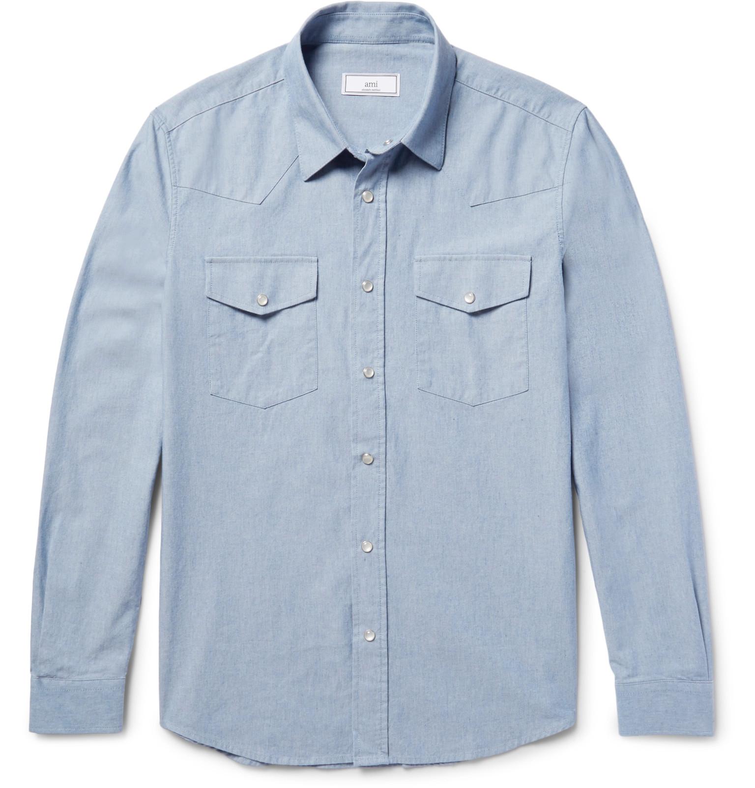 Ami Cotton Oxford Western Shirt in Blue for Men | Lyst