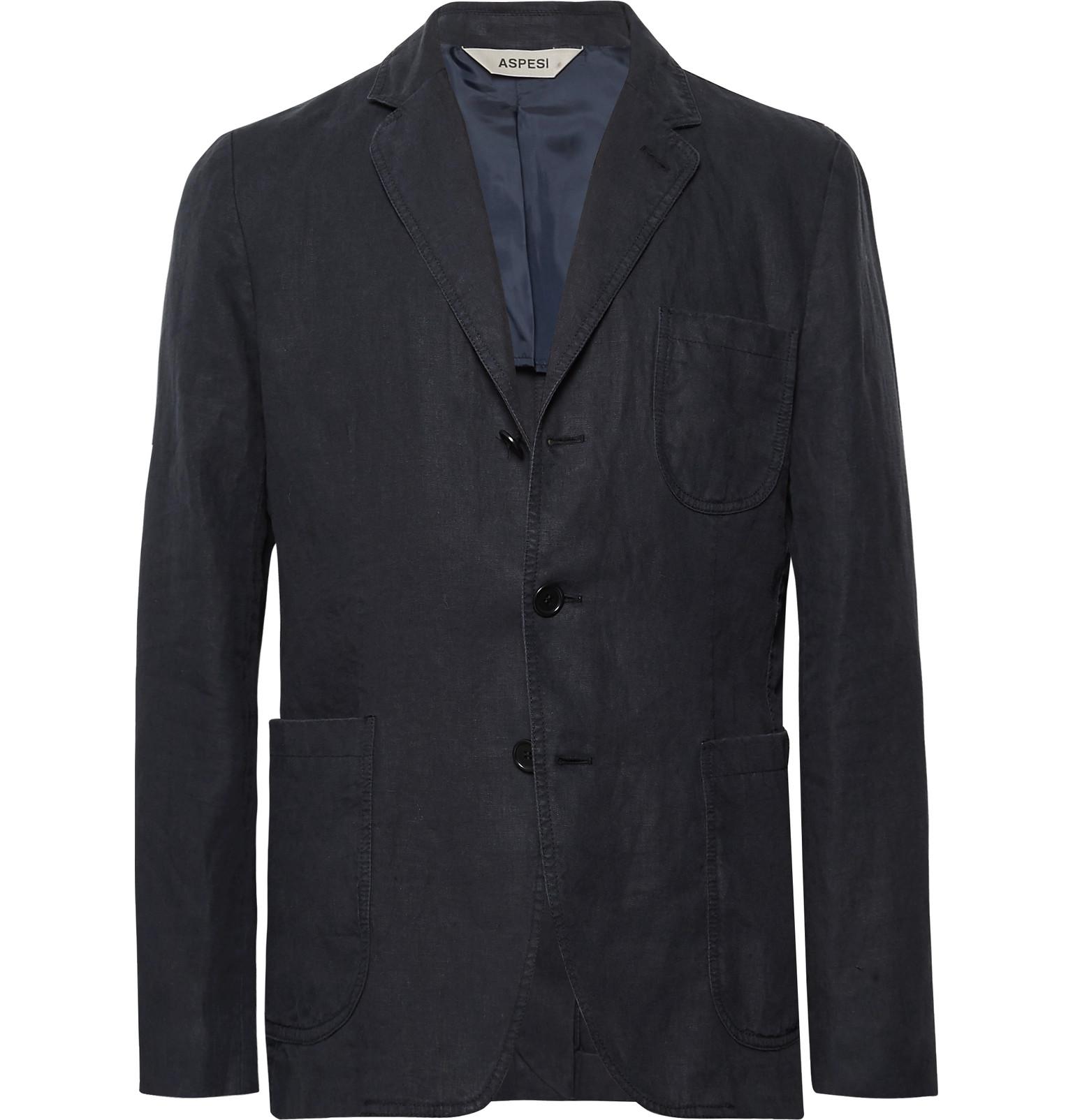 Lyst - Aspesi Midnight-blue Slim-fit Unstructured Linen Blazer in Blue ...