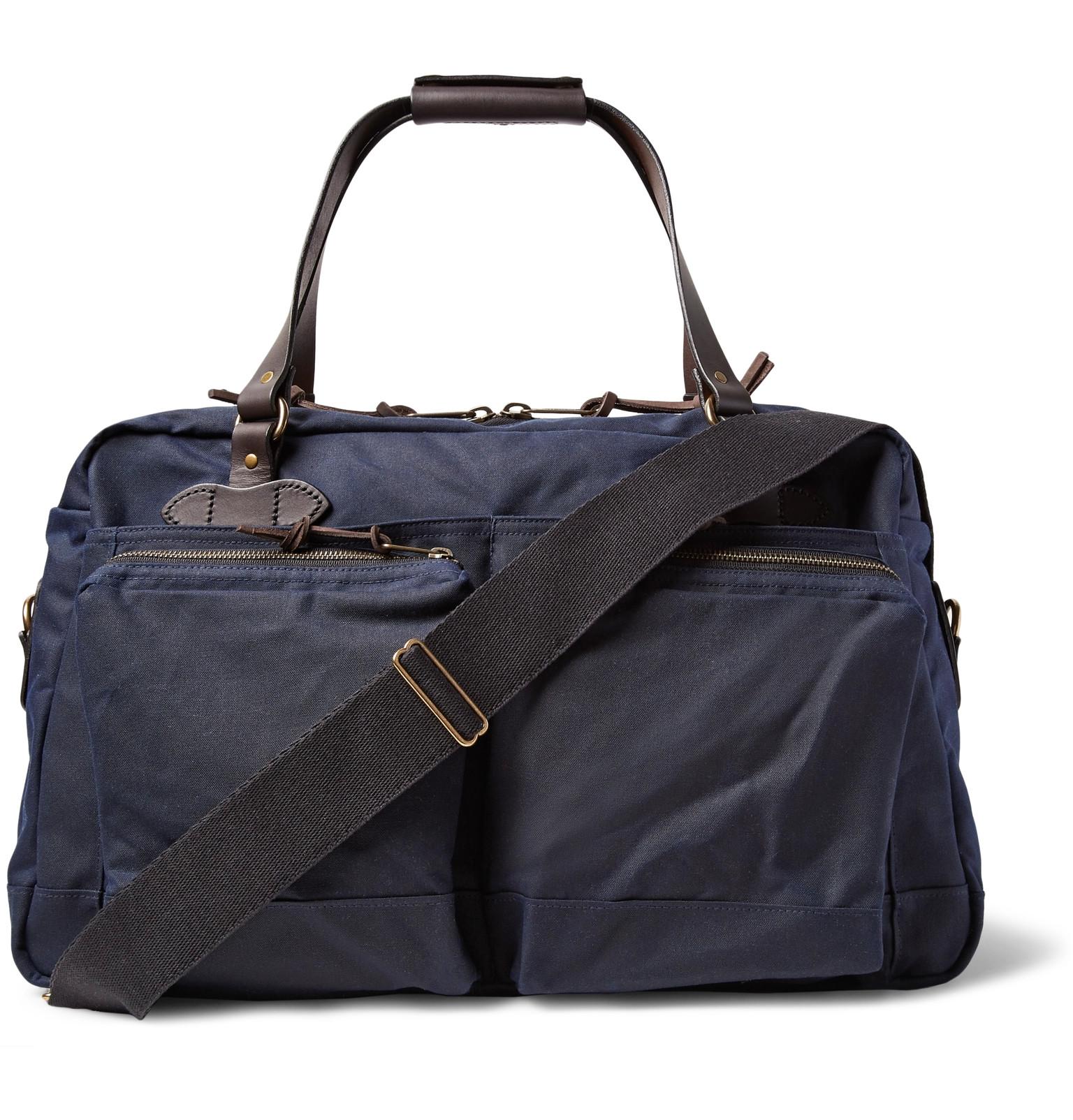 mens blue 48-hour leather-trimmed tin cloth duffle bag